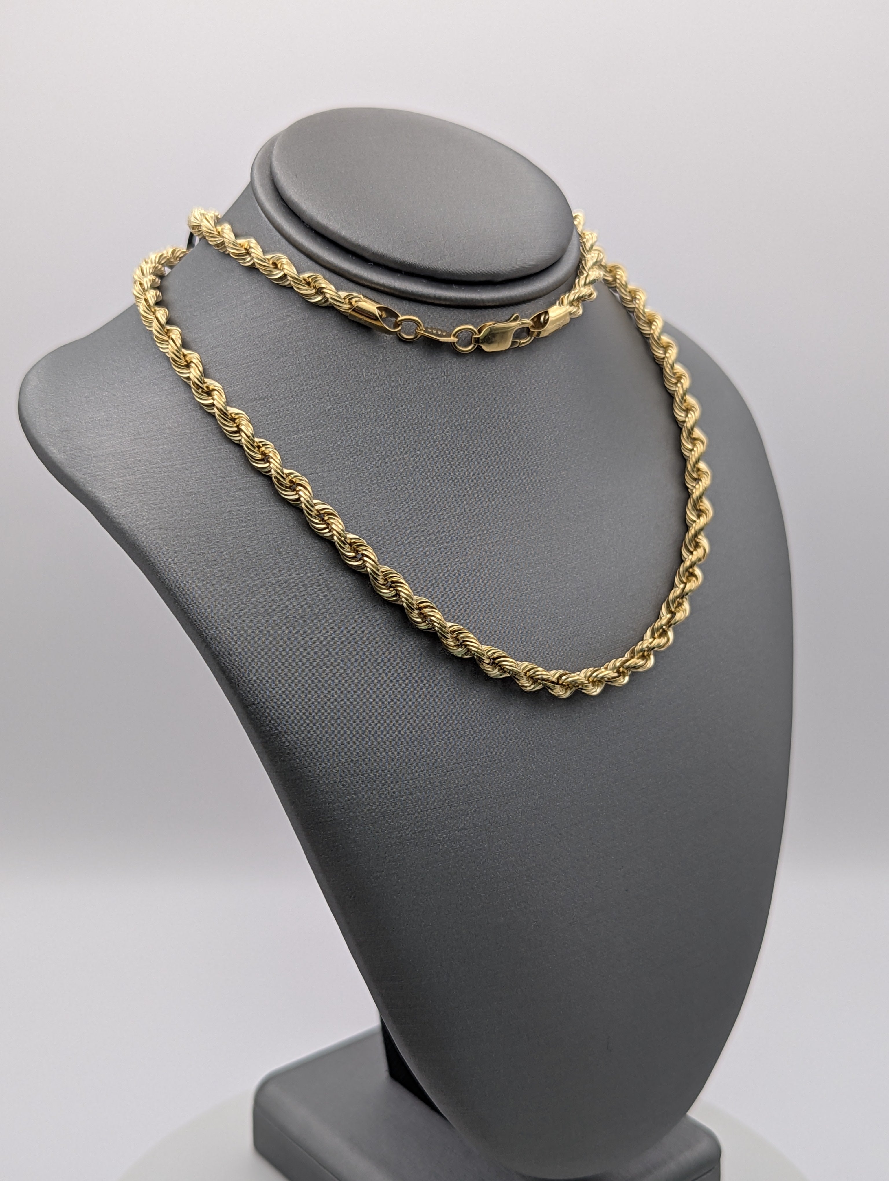 Cadena de soga hueca de oro amarillo de 14K