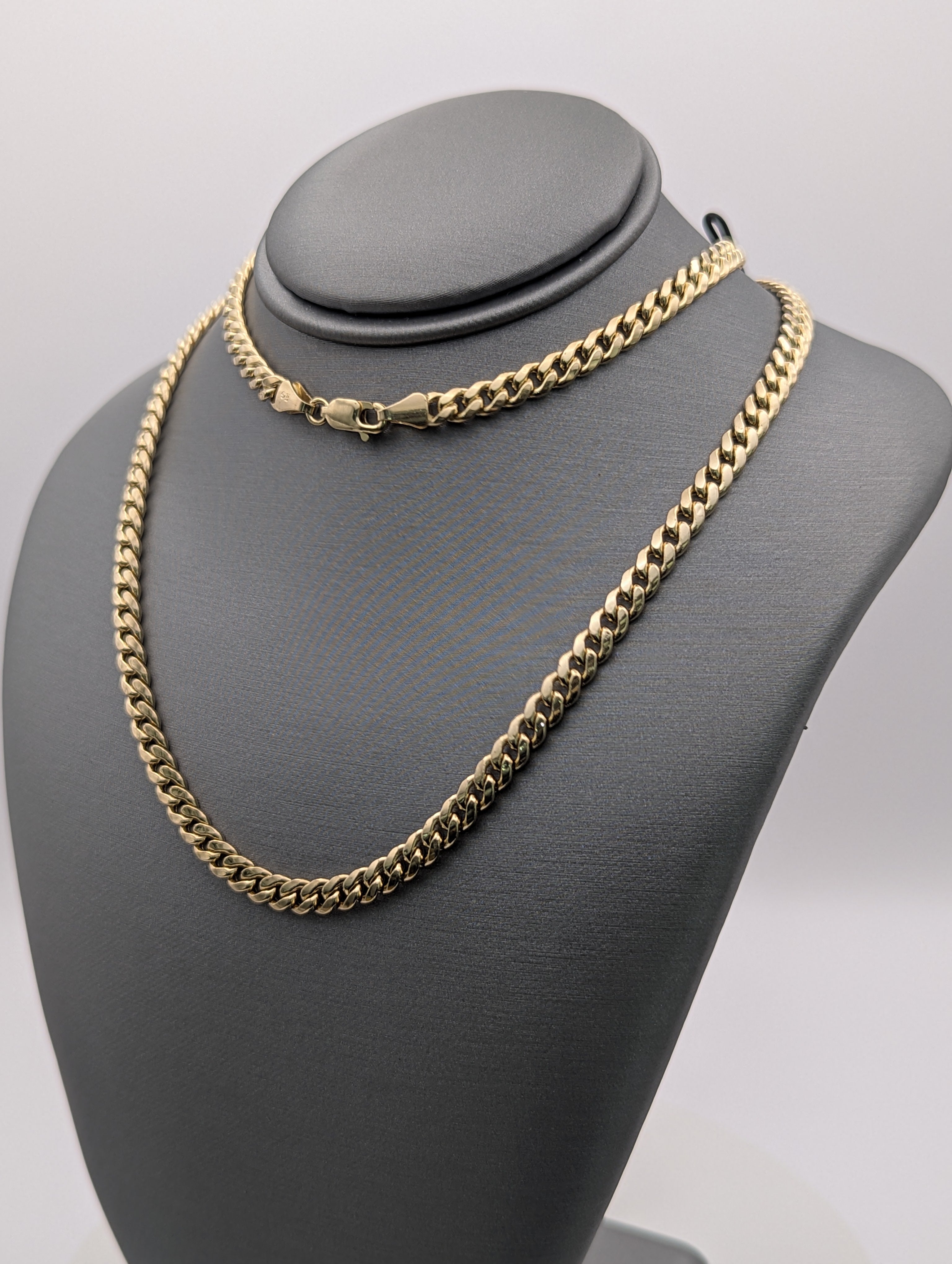 Cadena cubana hueca Miami de oro amarillo de 14K