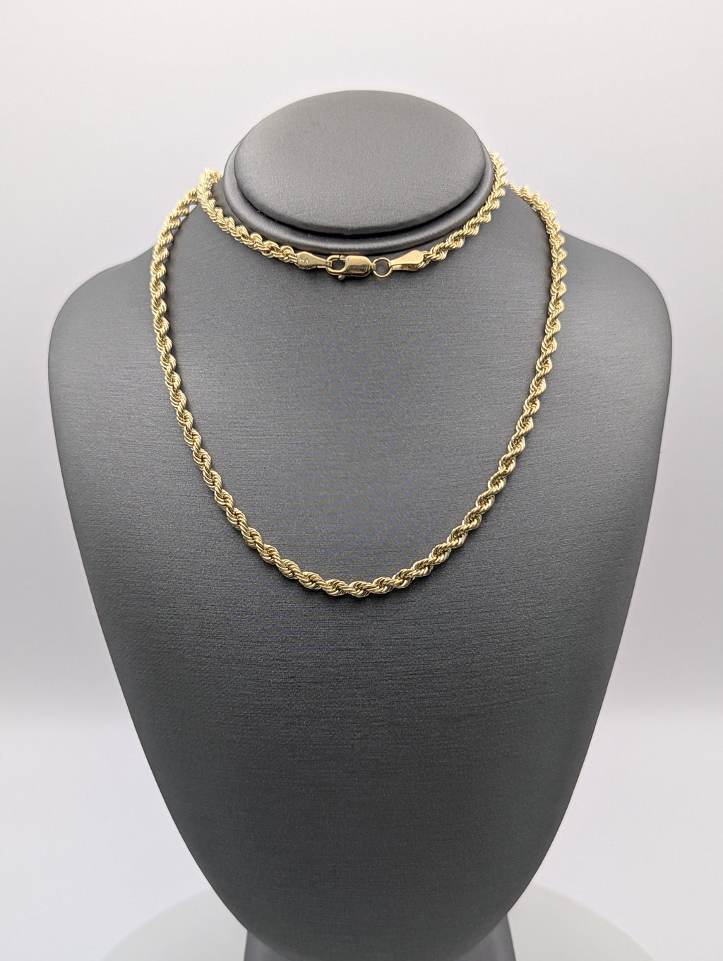 Cadena de soga sólida de oro amarillo de 14K