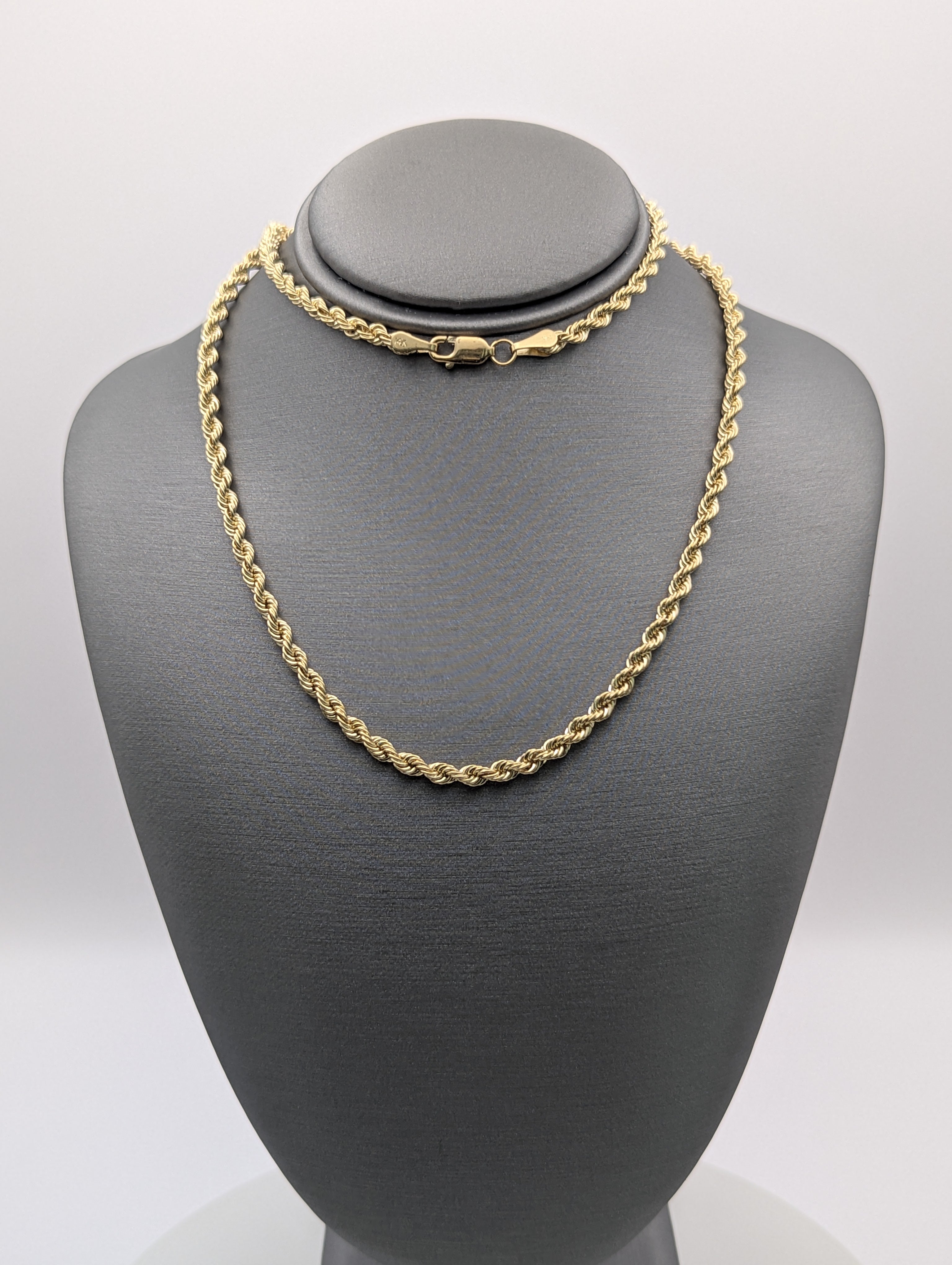 Cadena de soga sólida de oro amarillo de 14K