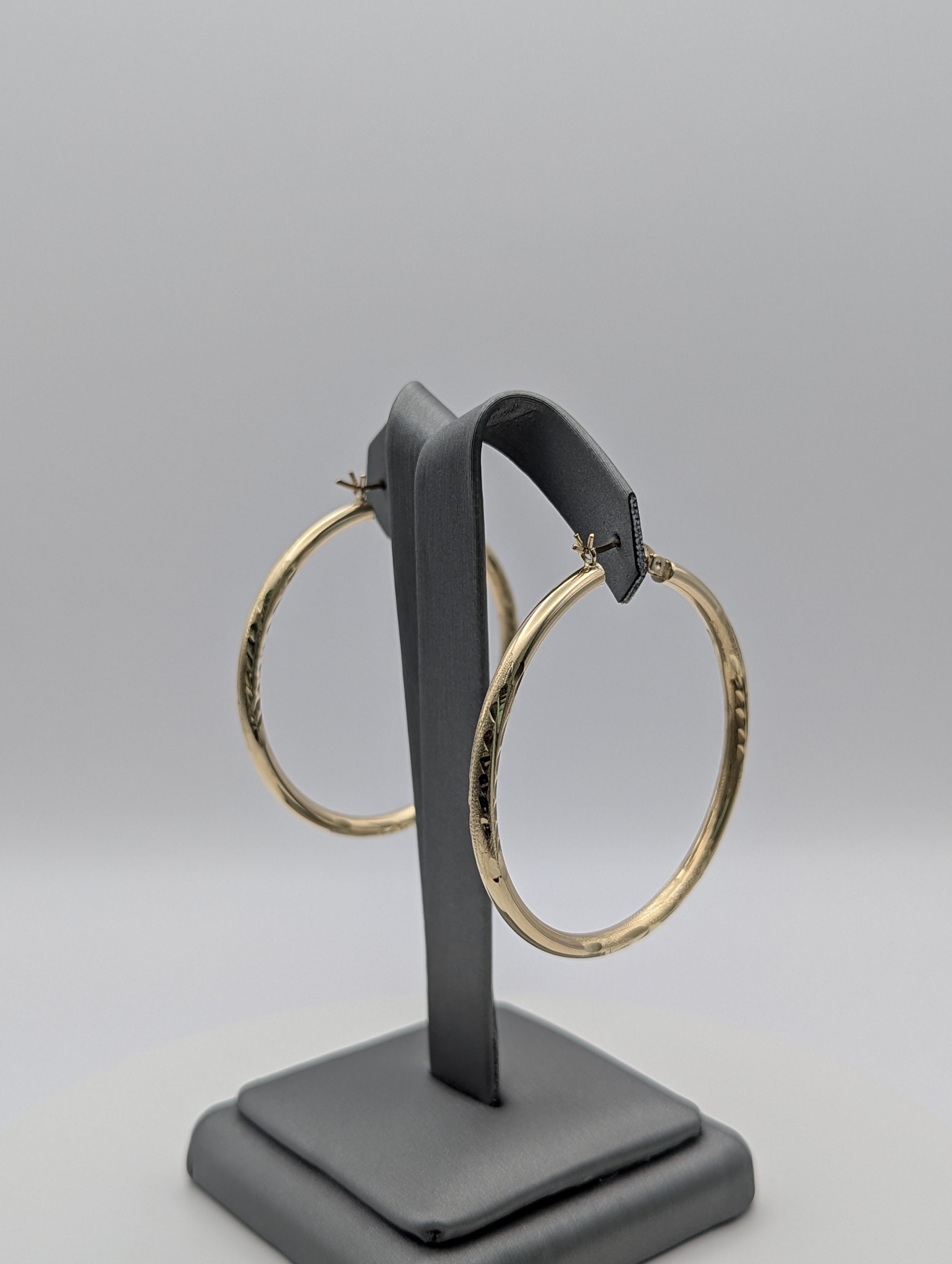 14K YG Dia Cut Satin Hoop Earrings