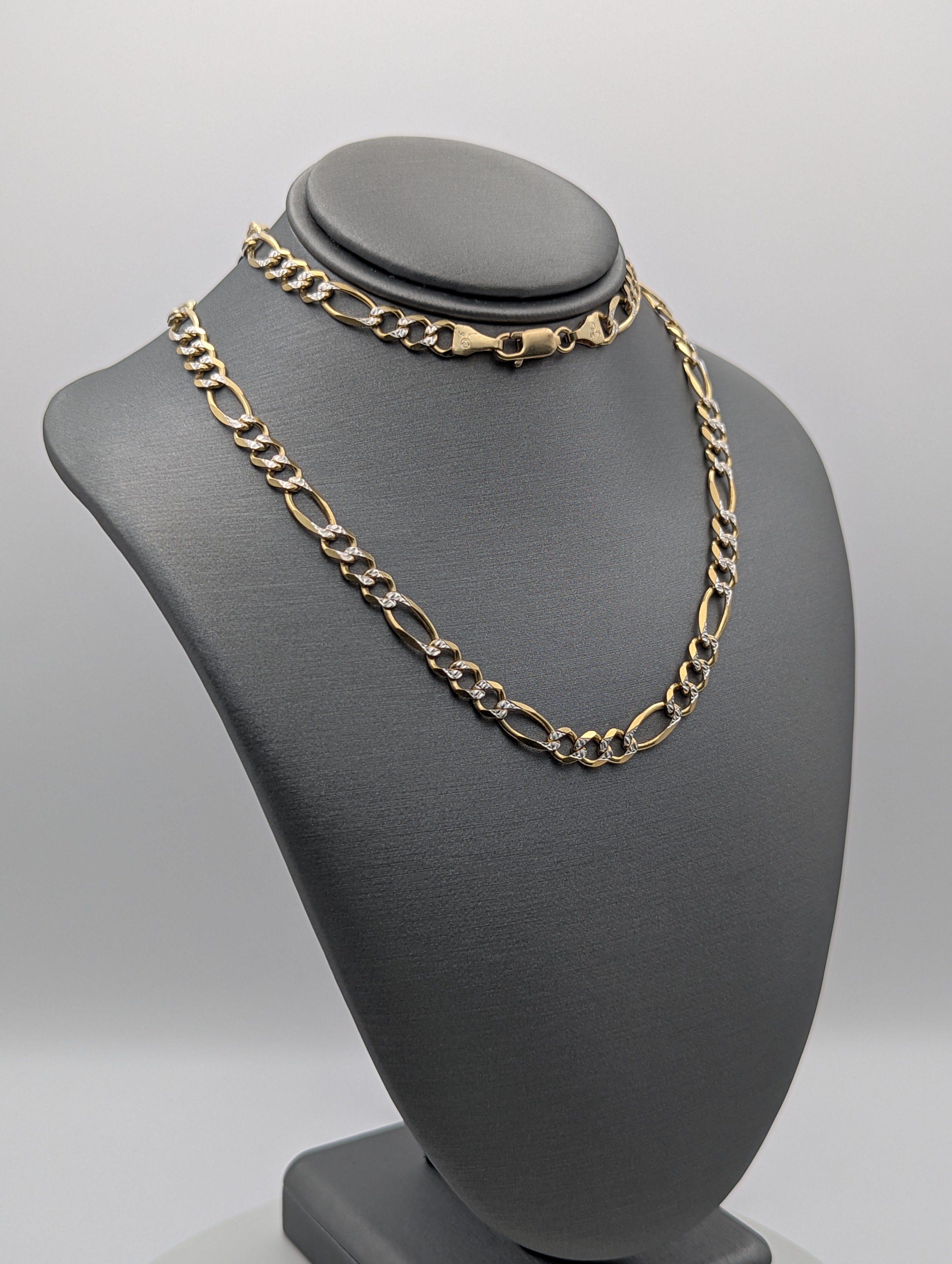 Cadena Eslabón Fígaro con Pavé de Oro Amarillo de 14K