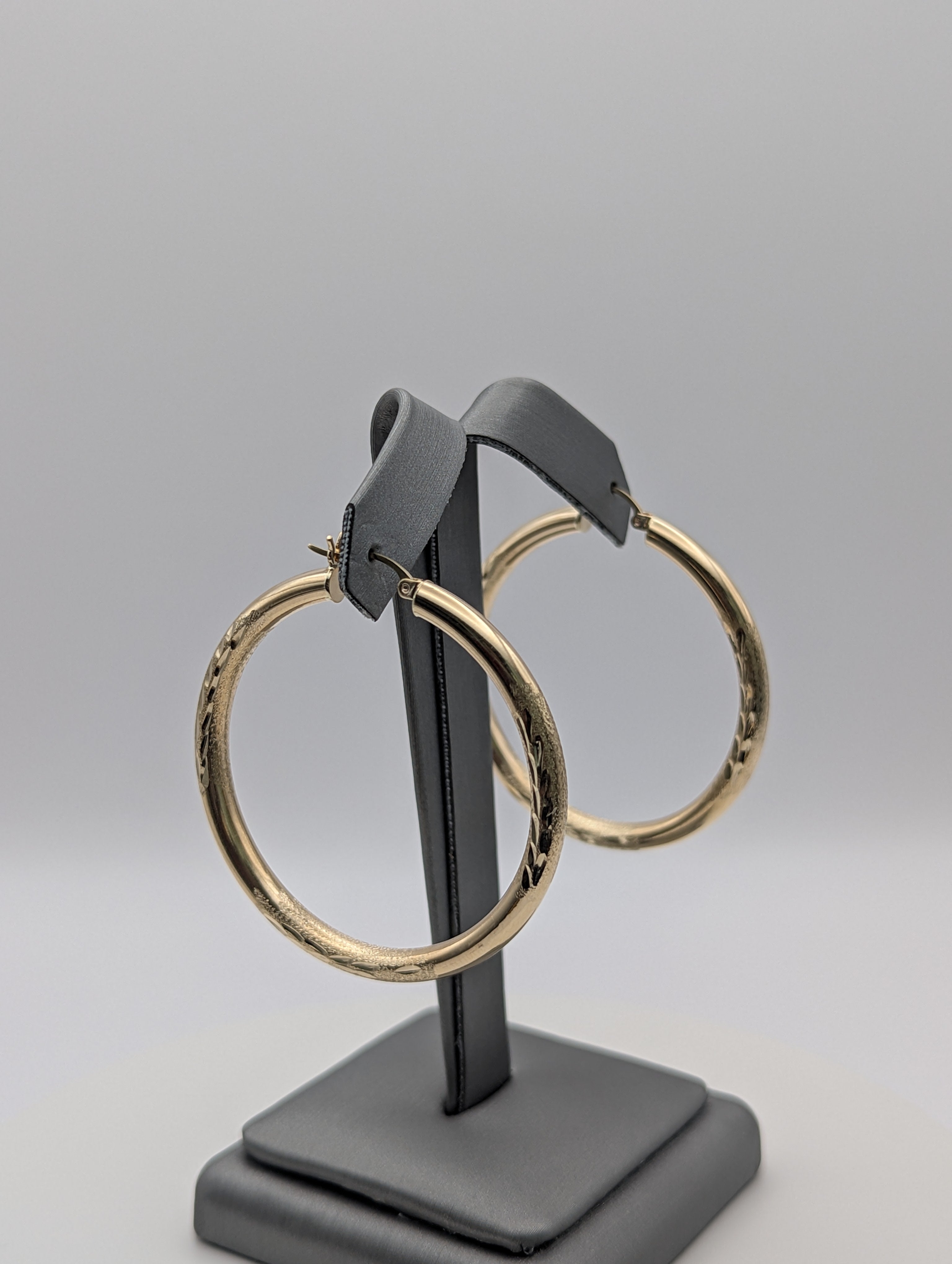 14K YG Dia Cut Satin Hoop Earrings
