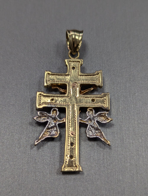 14K Tri Color Crucifix Angels Pendant