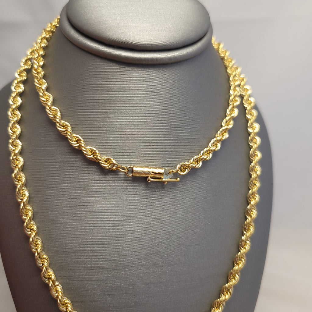 Cadena de soga sólida de oro amarillo de 14K