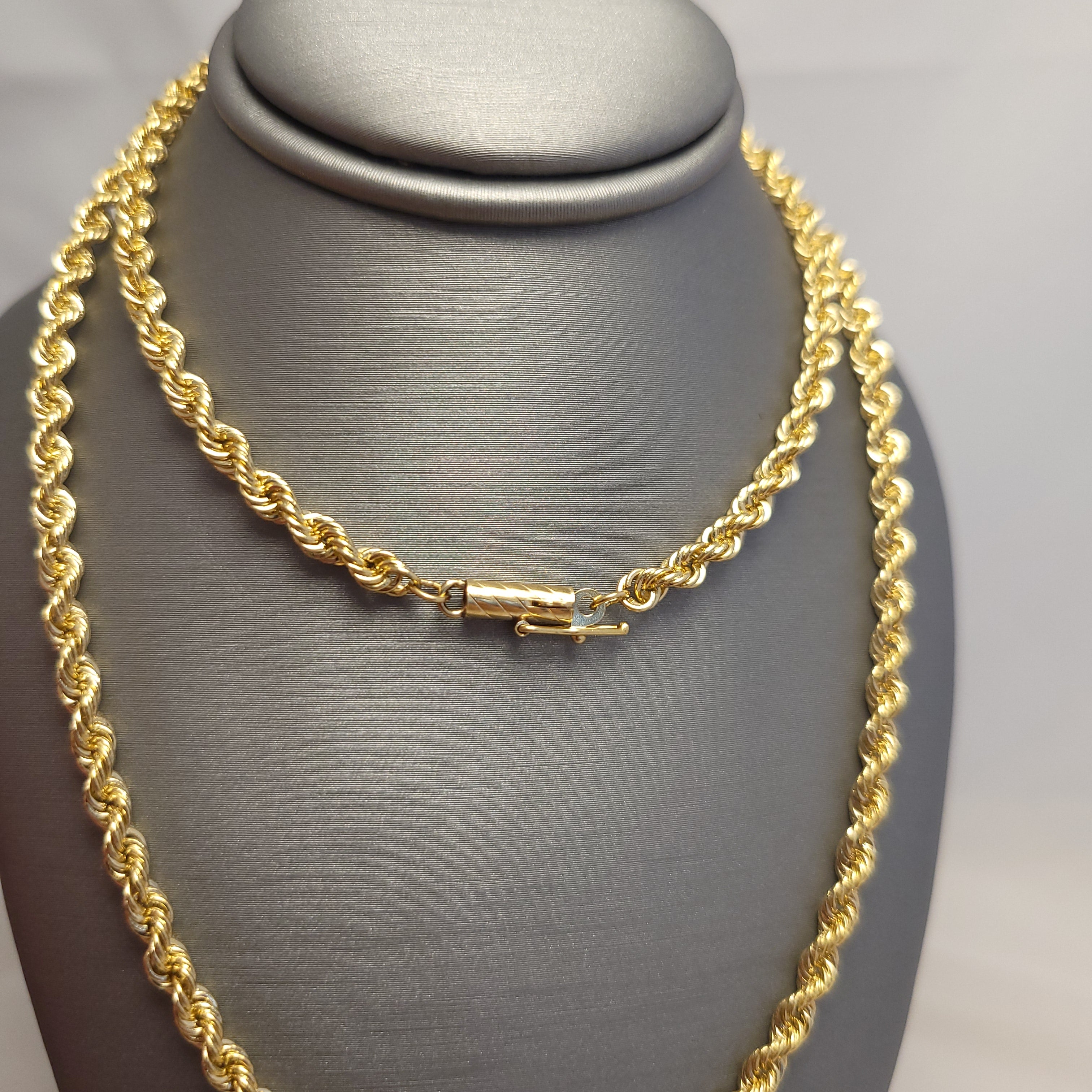 Cadena de soga sólida de oro amarillo de 14K