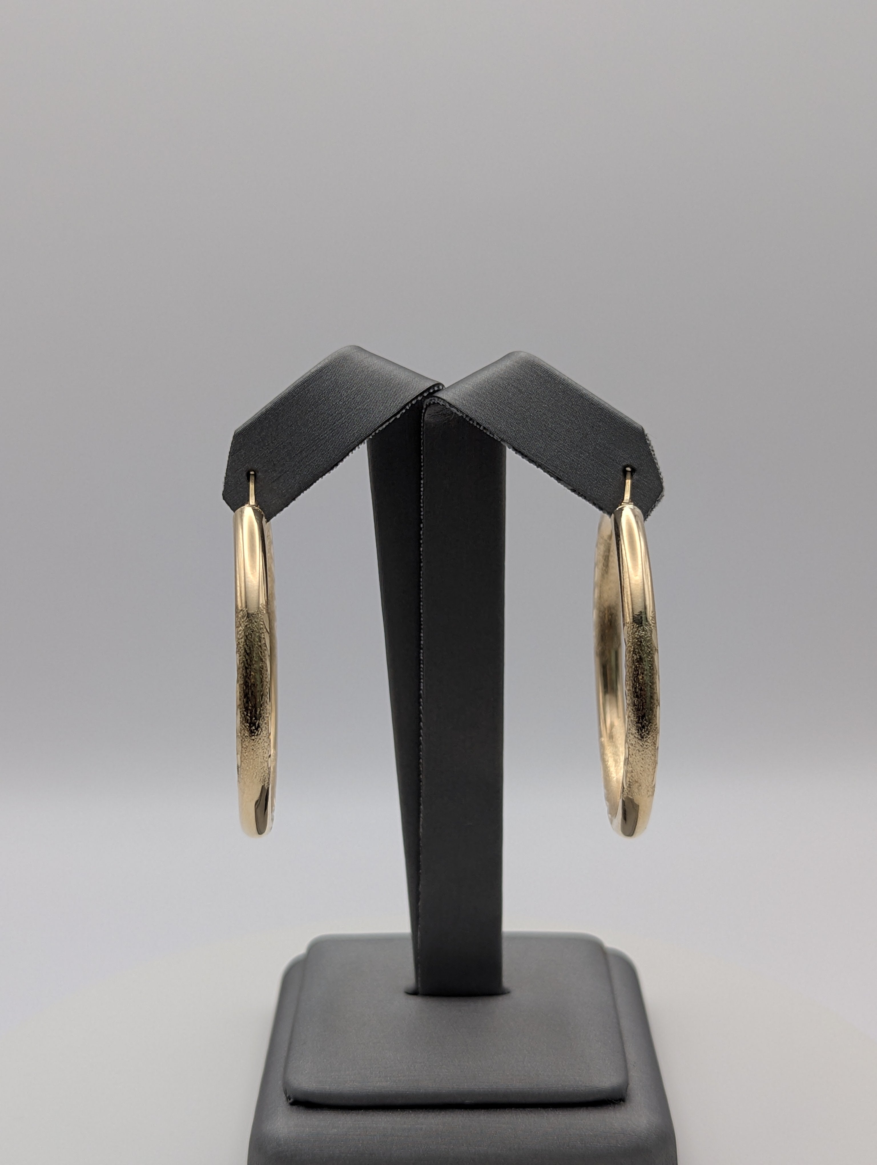 14K YG Dia Cut Satin Hoop Earrings