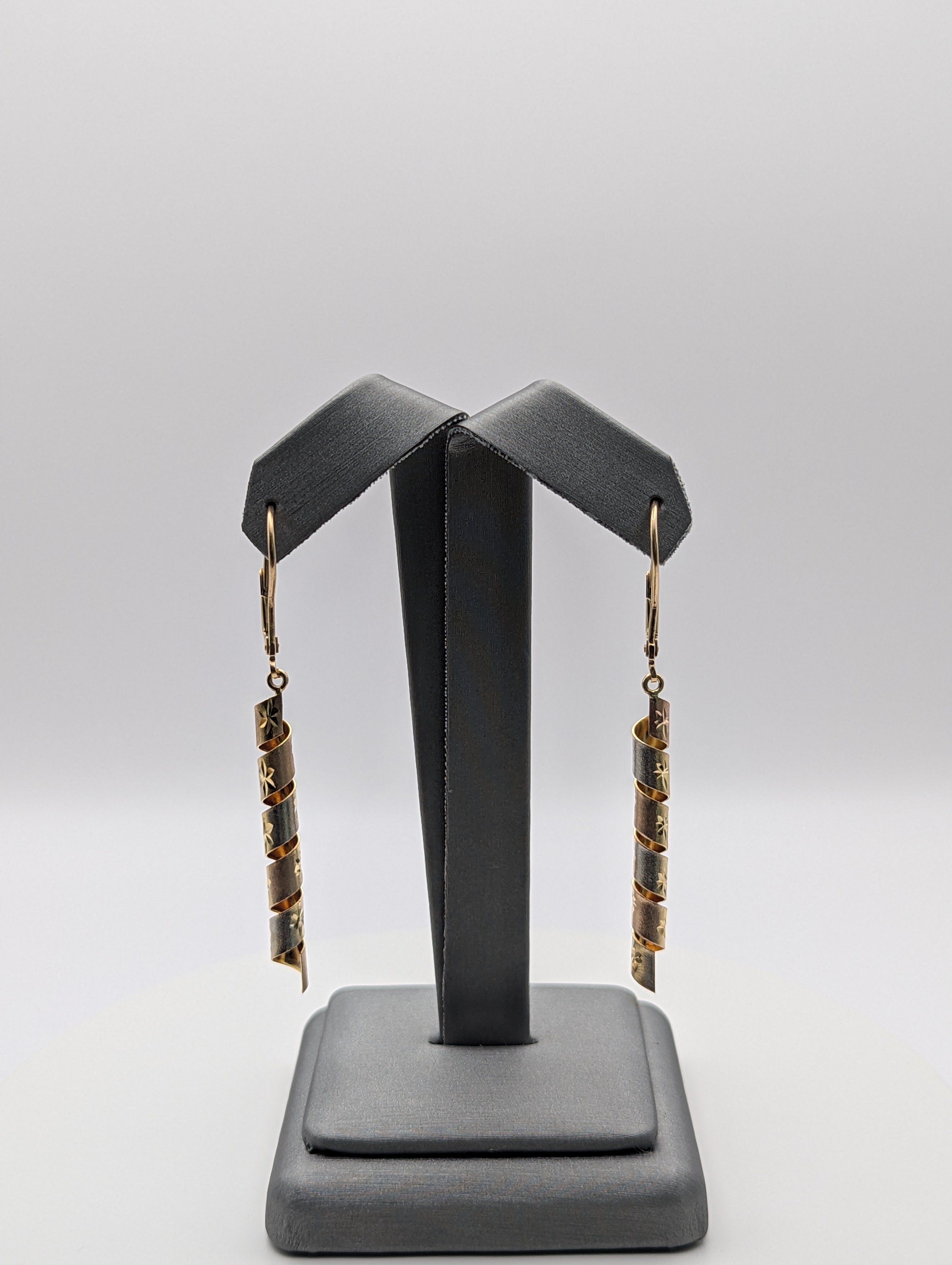 14K YG Tri Color Spiral Dia Cut Earrings