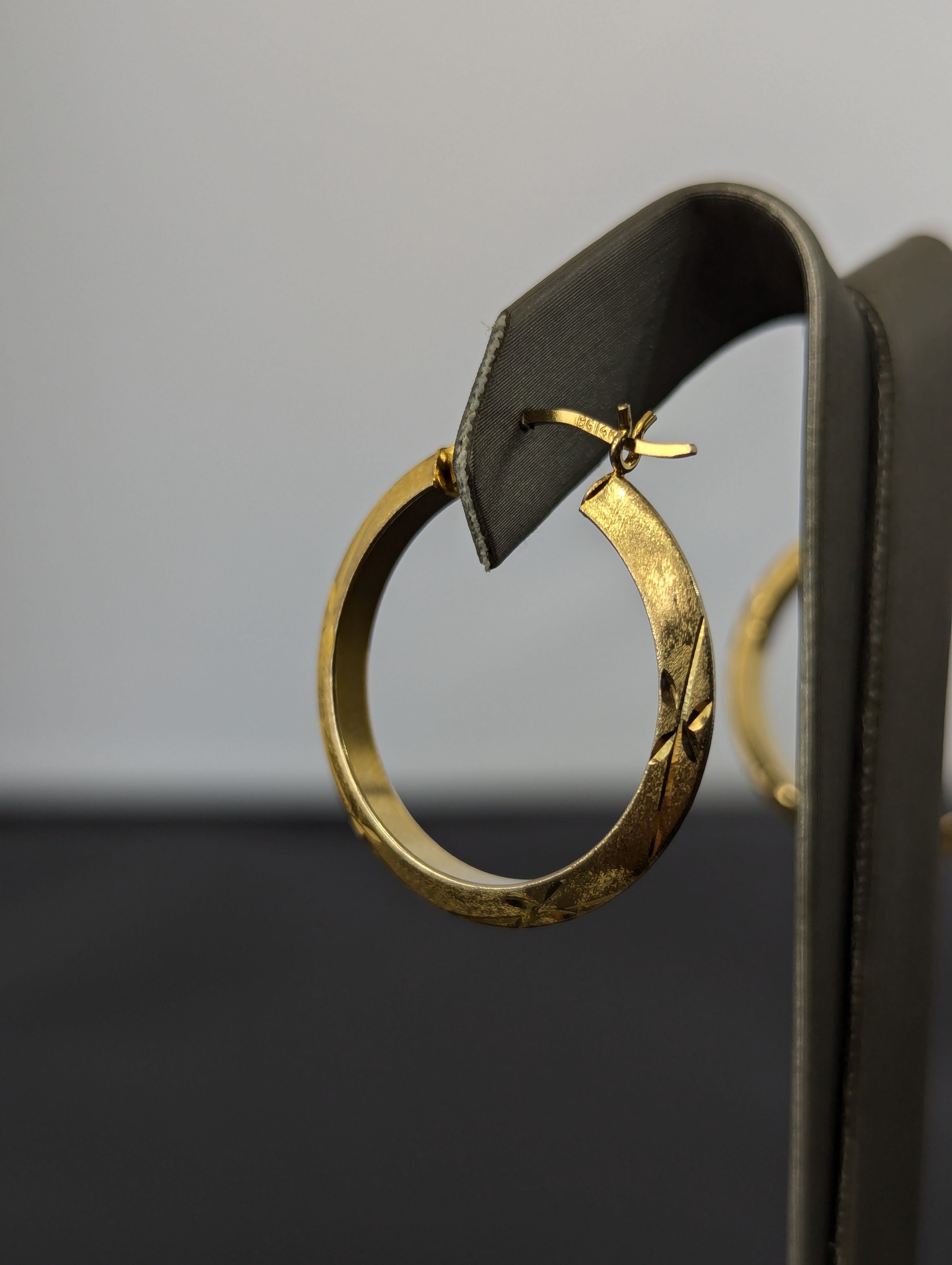 14K YG Textured Hoop Earrings