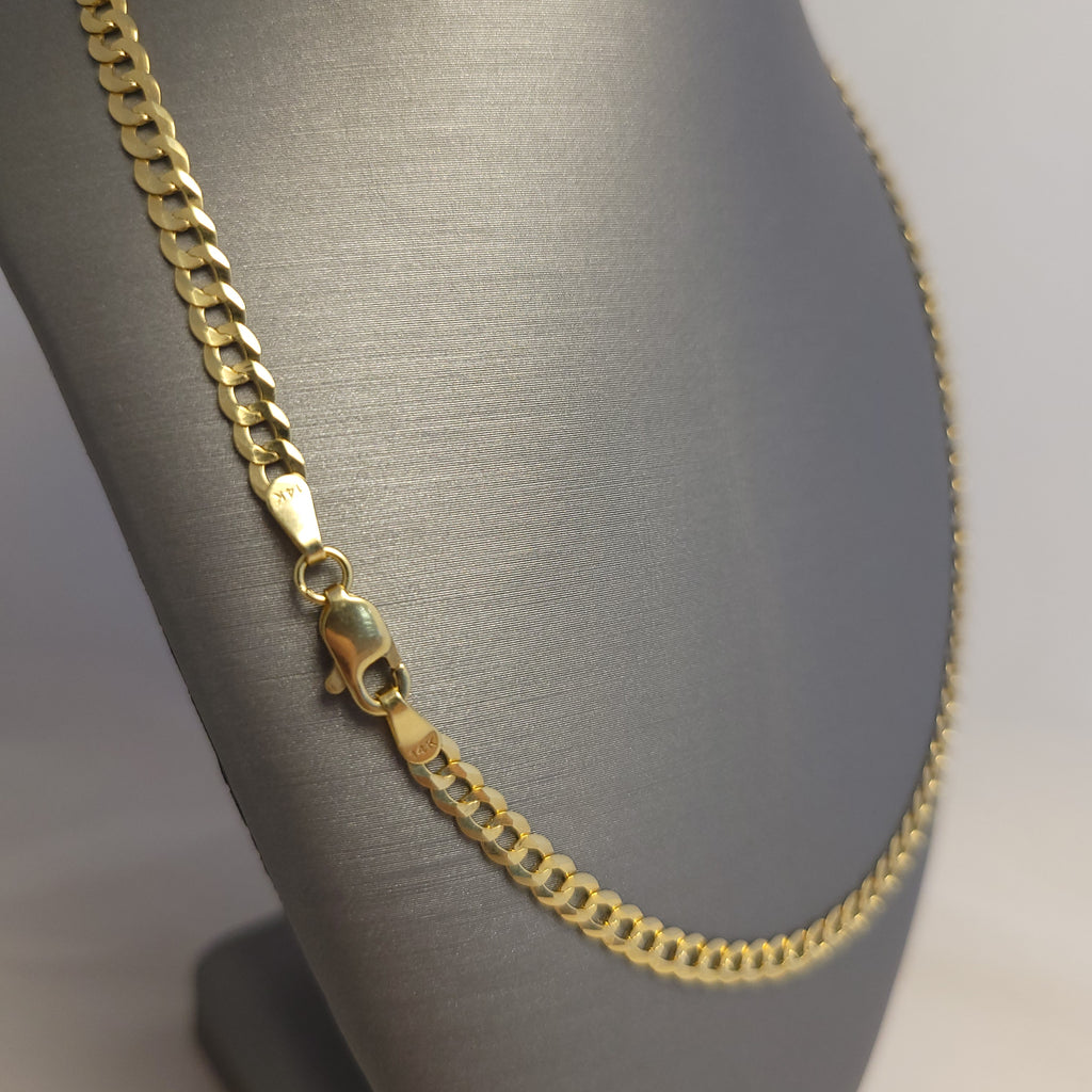 Cadena barbada sólida de oro amarillo de 14K