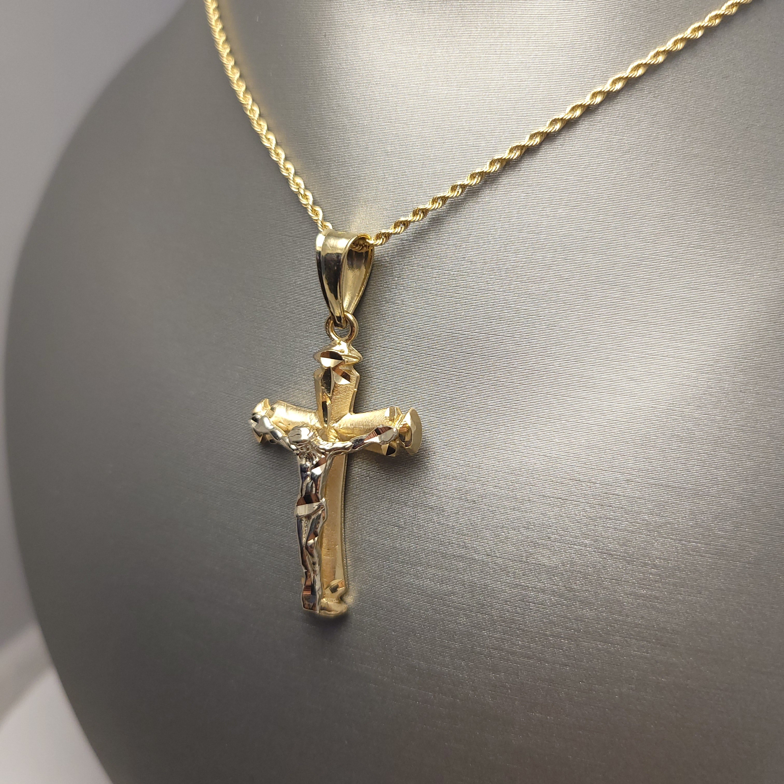 Colgante con crucifijo bicolor de oro de 14 quilates