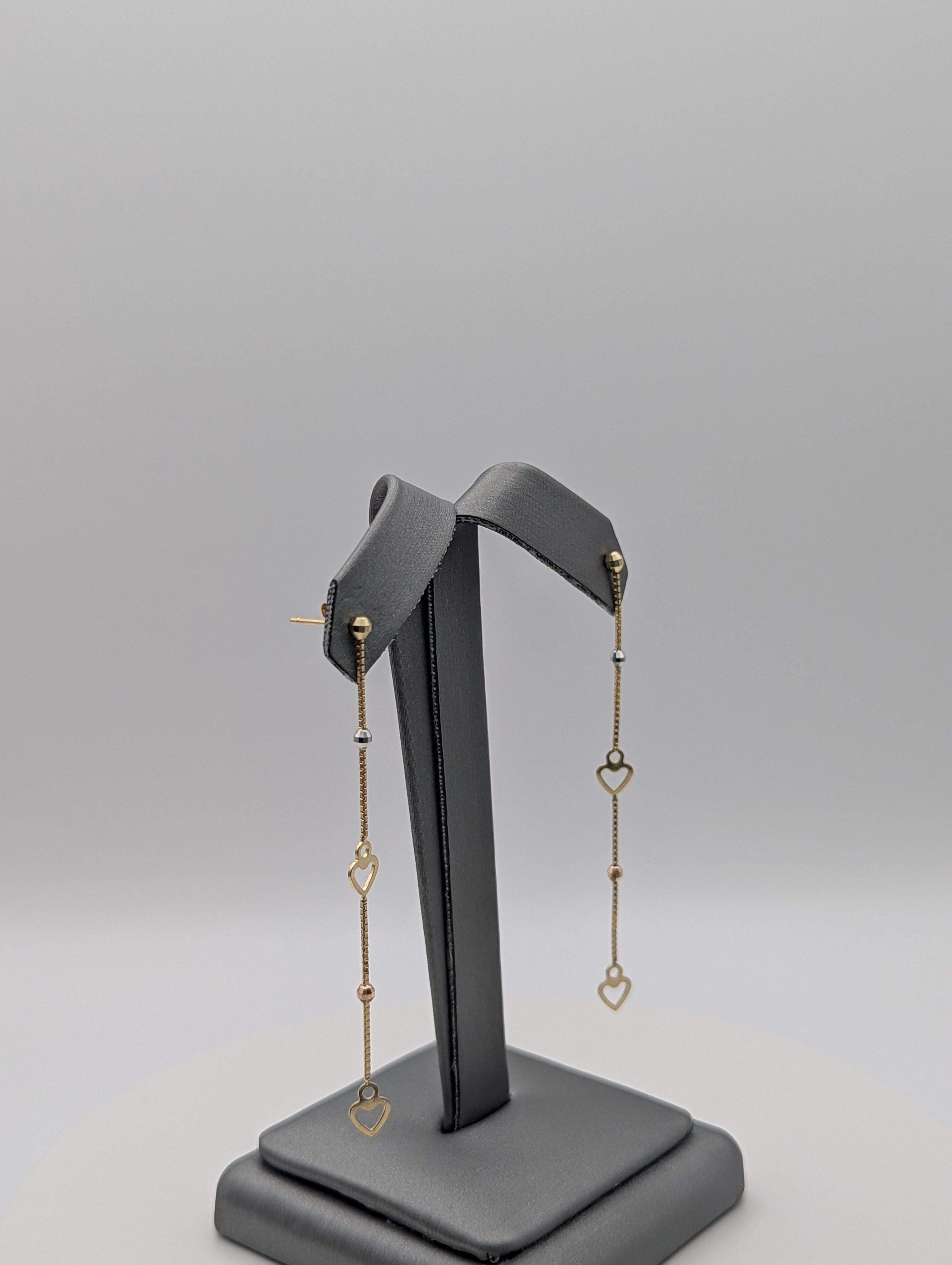 14K YG Tri Color Heart Dangly Earrings