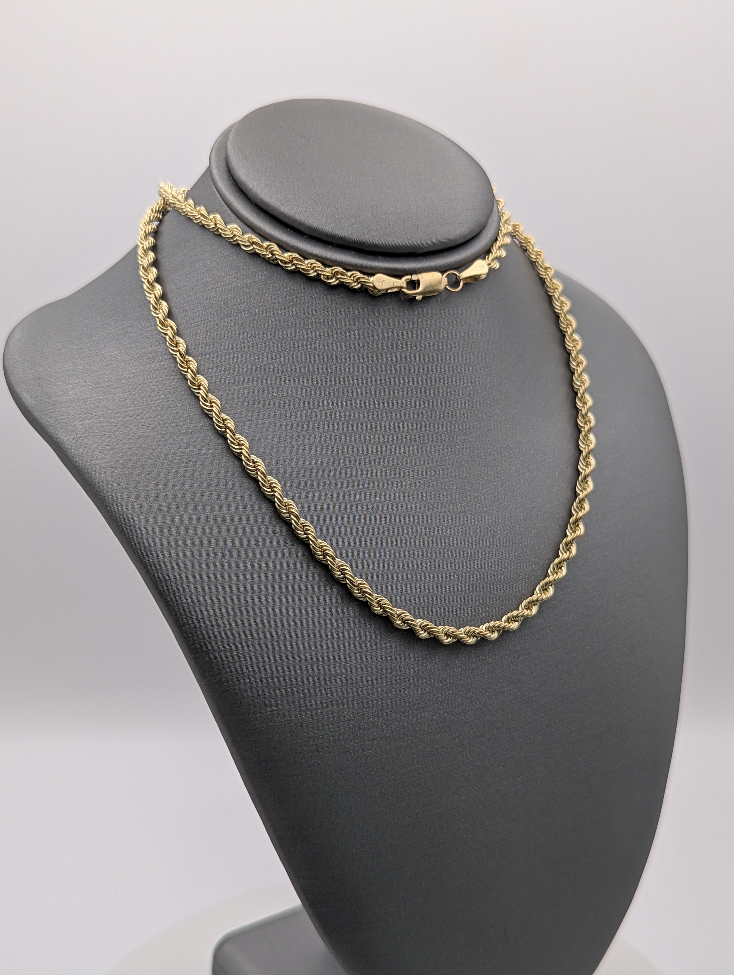 Cadena de soga sólida de oro amarillo de 14K
