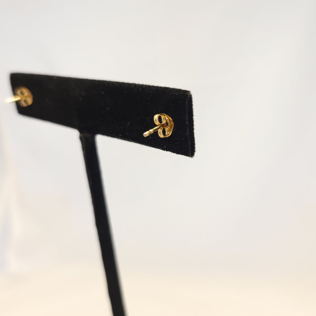 14K Yellow Gold Cat Earrings Curled Tail Clear Push-back