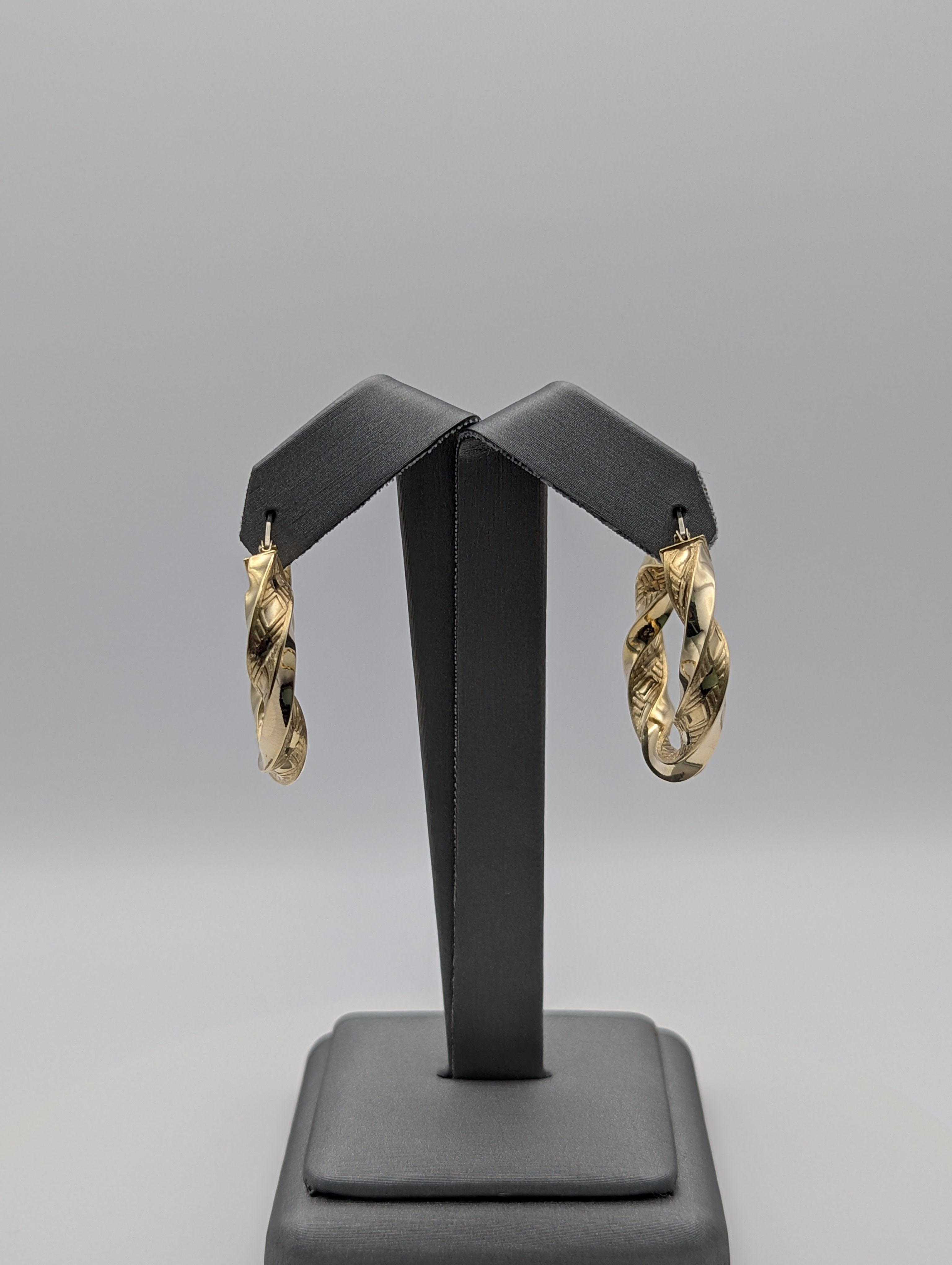 14K YG Fancy Twisted Satin Hoop Earrings