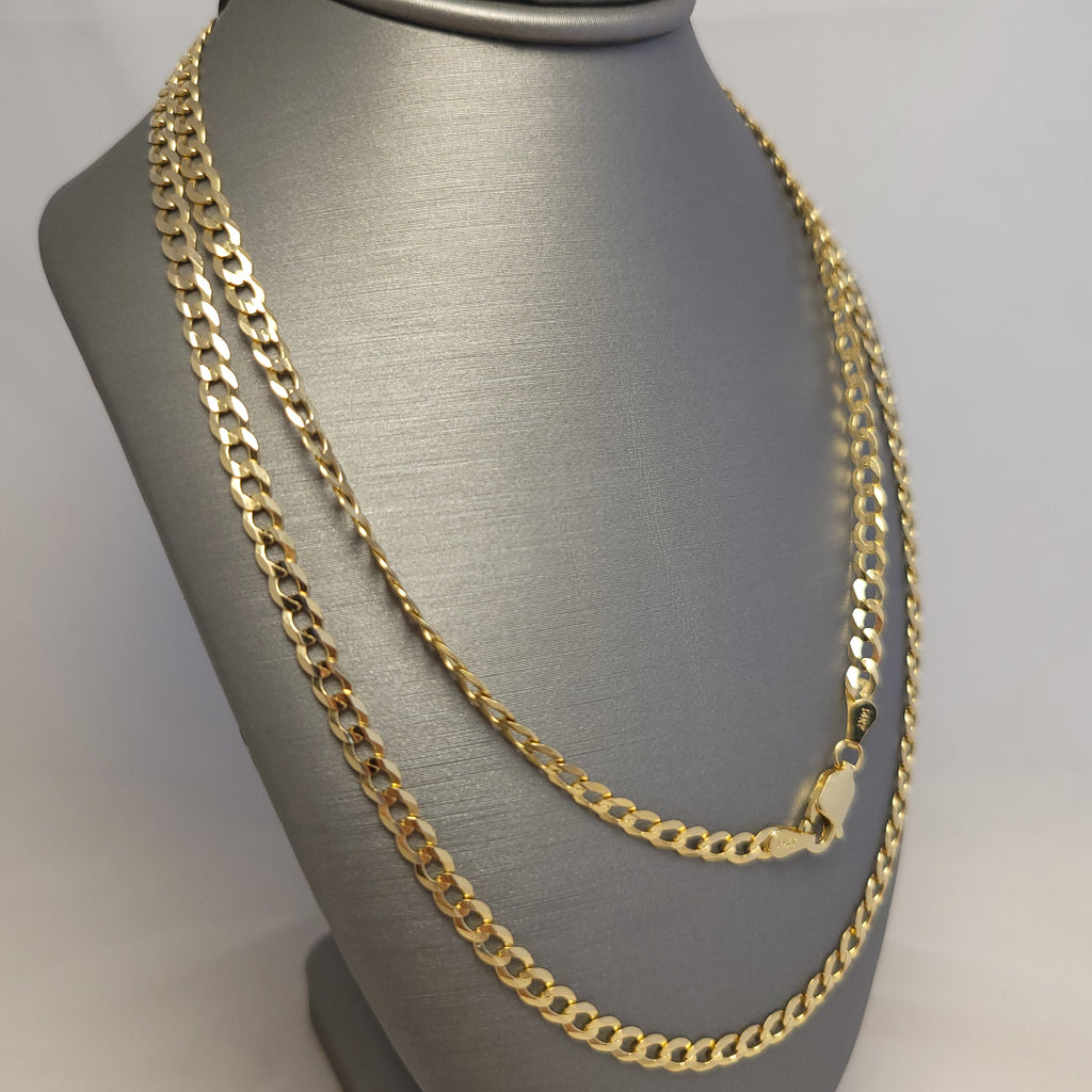 Cadena de eslabones cubanos maciza de oro amarillo de 14K