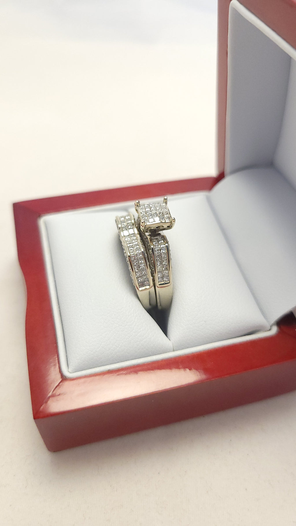 Anillo de diamante cuadrado de oro blanco de 14K