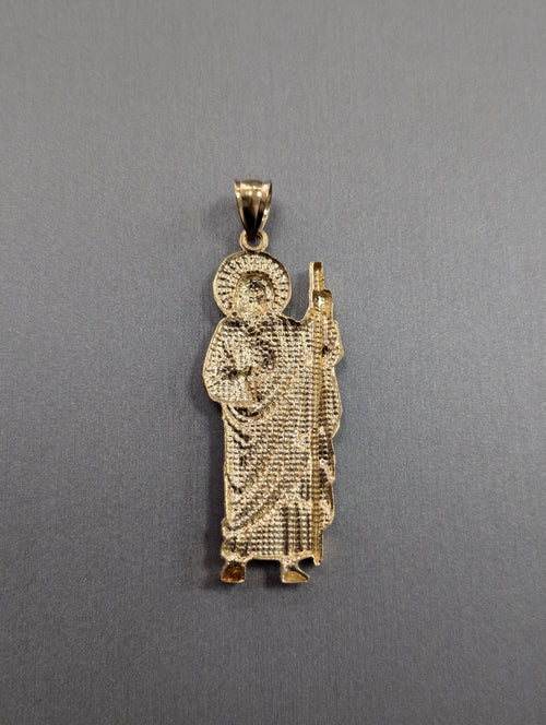 Colgante de San Judas Tadeo de dos tonos y 14K con corte de diamante