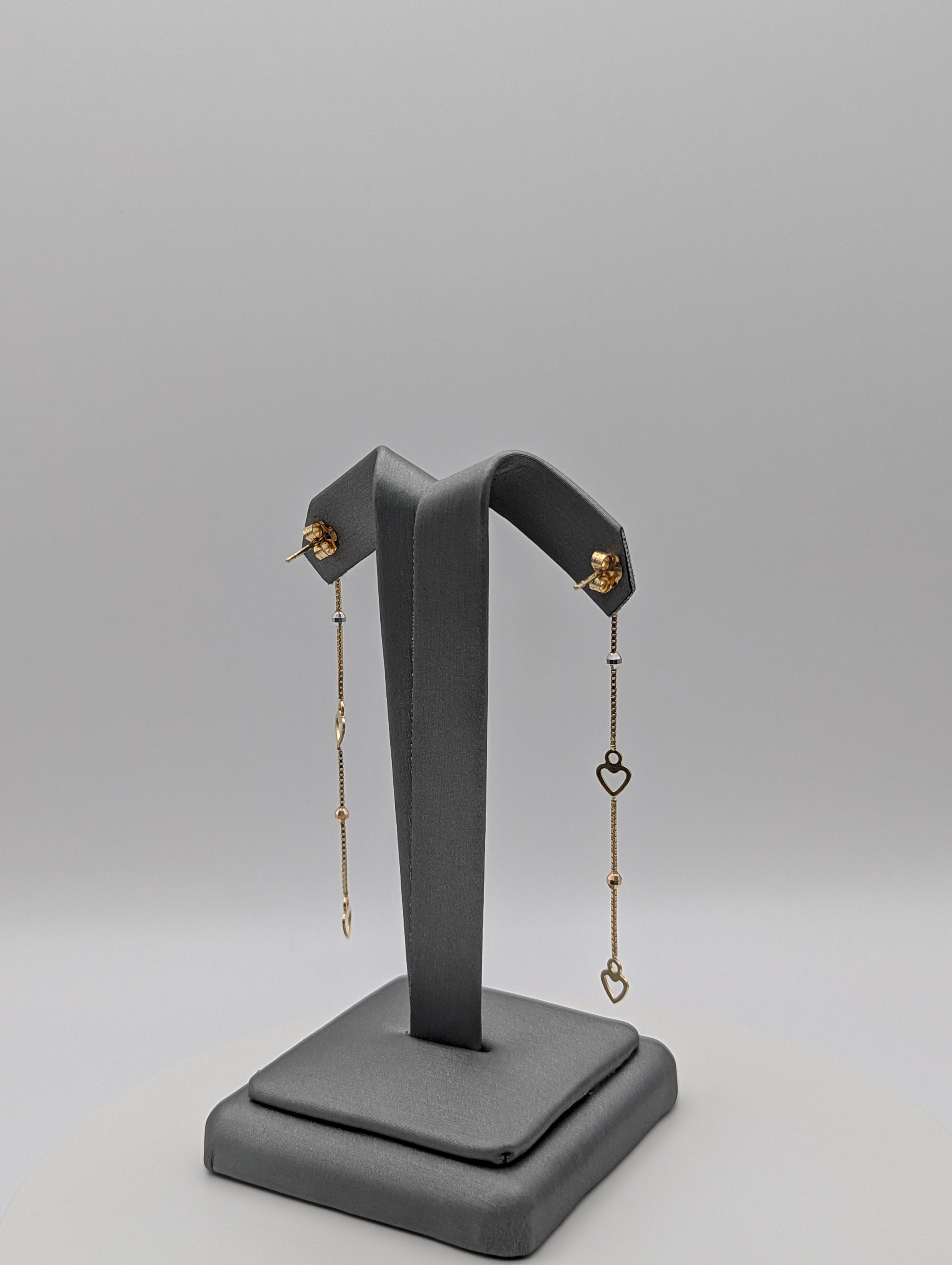 14K YG Tri Color Heart Dangly Earrings