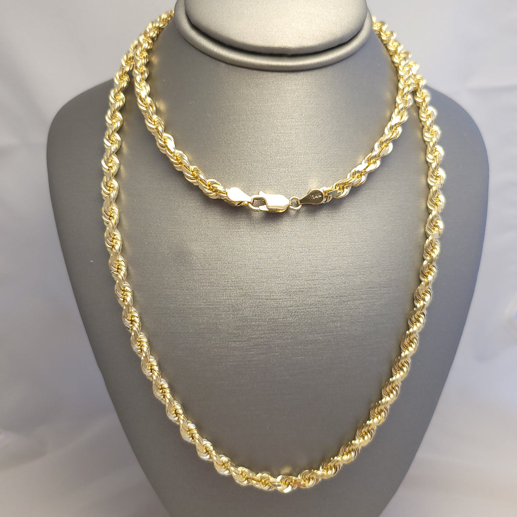 Cadena de soga sólida de oro amarillo de 14K