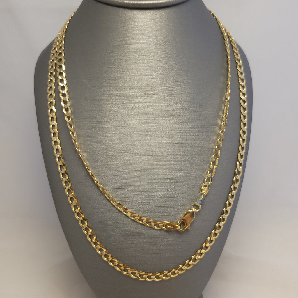 Cadena de eslabones cubanos maciza de oro amarillo de 14K