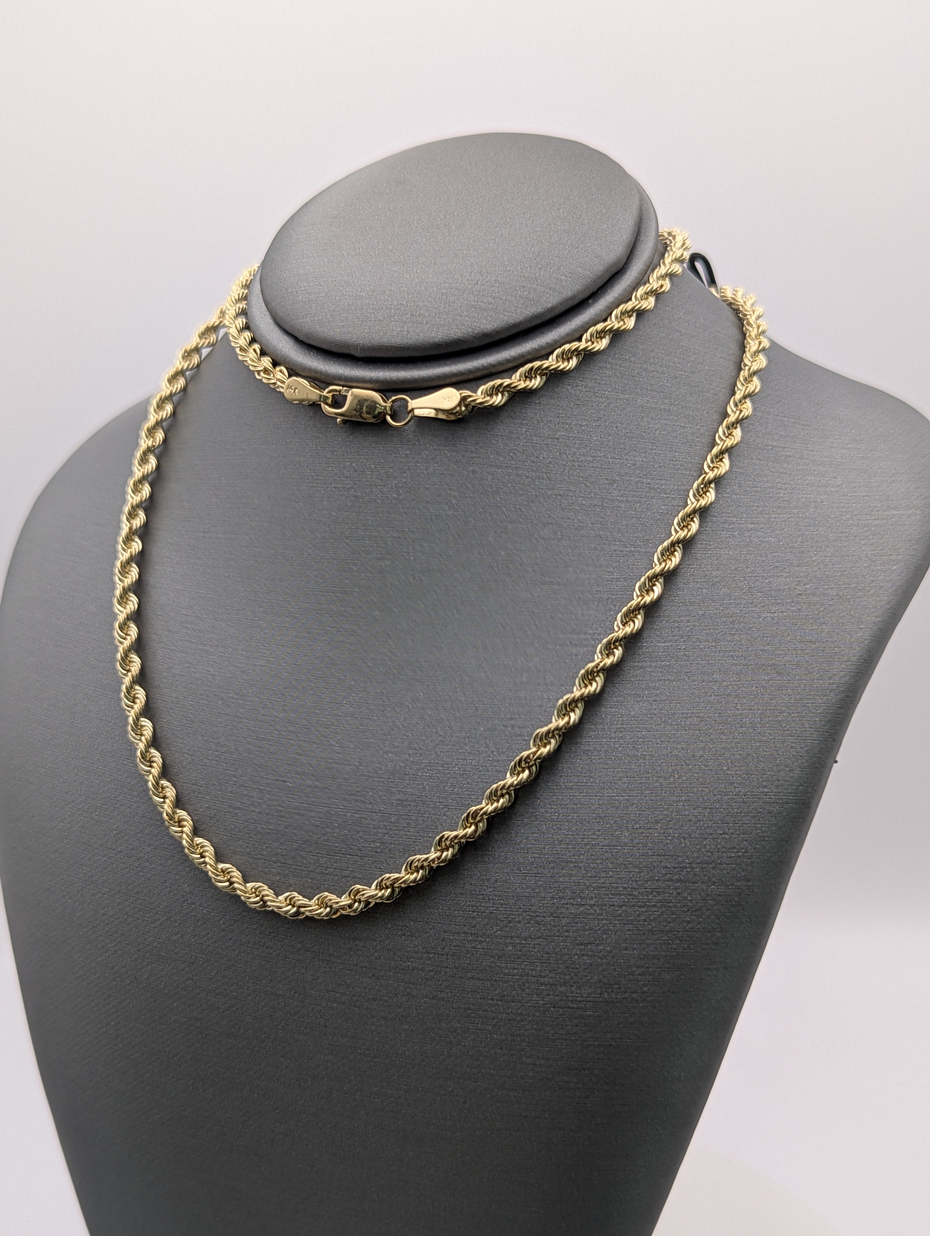 Cadena de soga sólida de oro amarillo de 14K