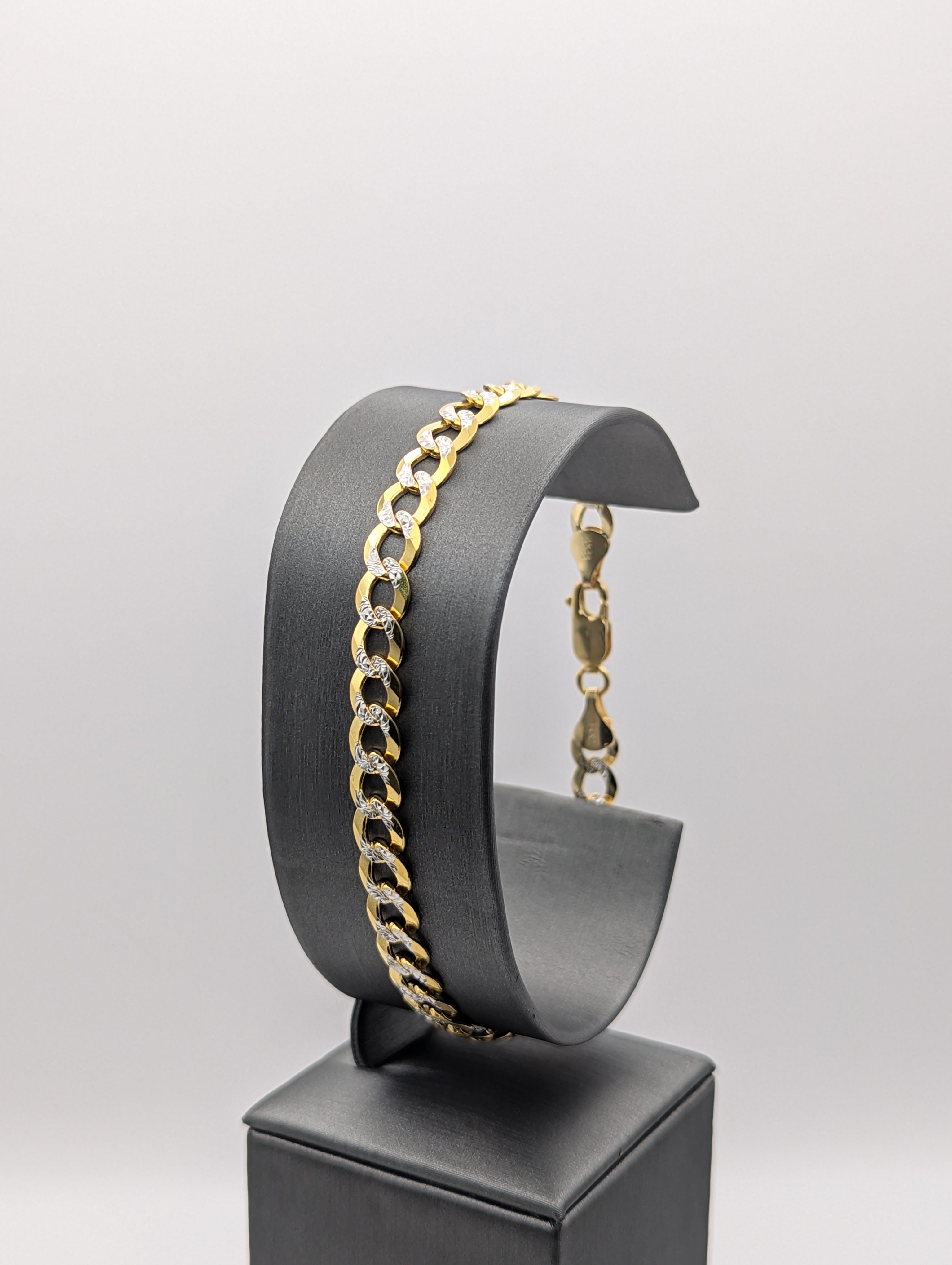 Pulsera de cadena cubana cortada con diamante, de 14K