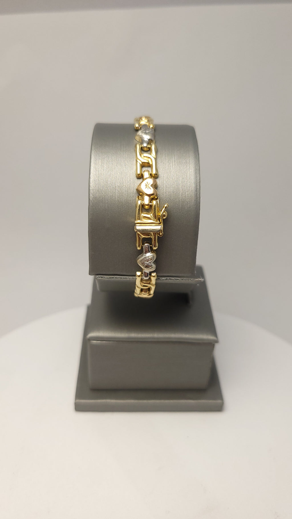 Pulsera de corazón tricolor de 14K