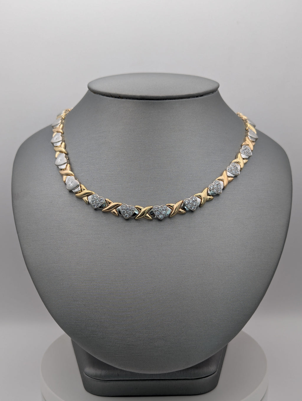 Collar de corazón de circonita cúbica de oro blanco/amarillo de 14K