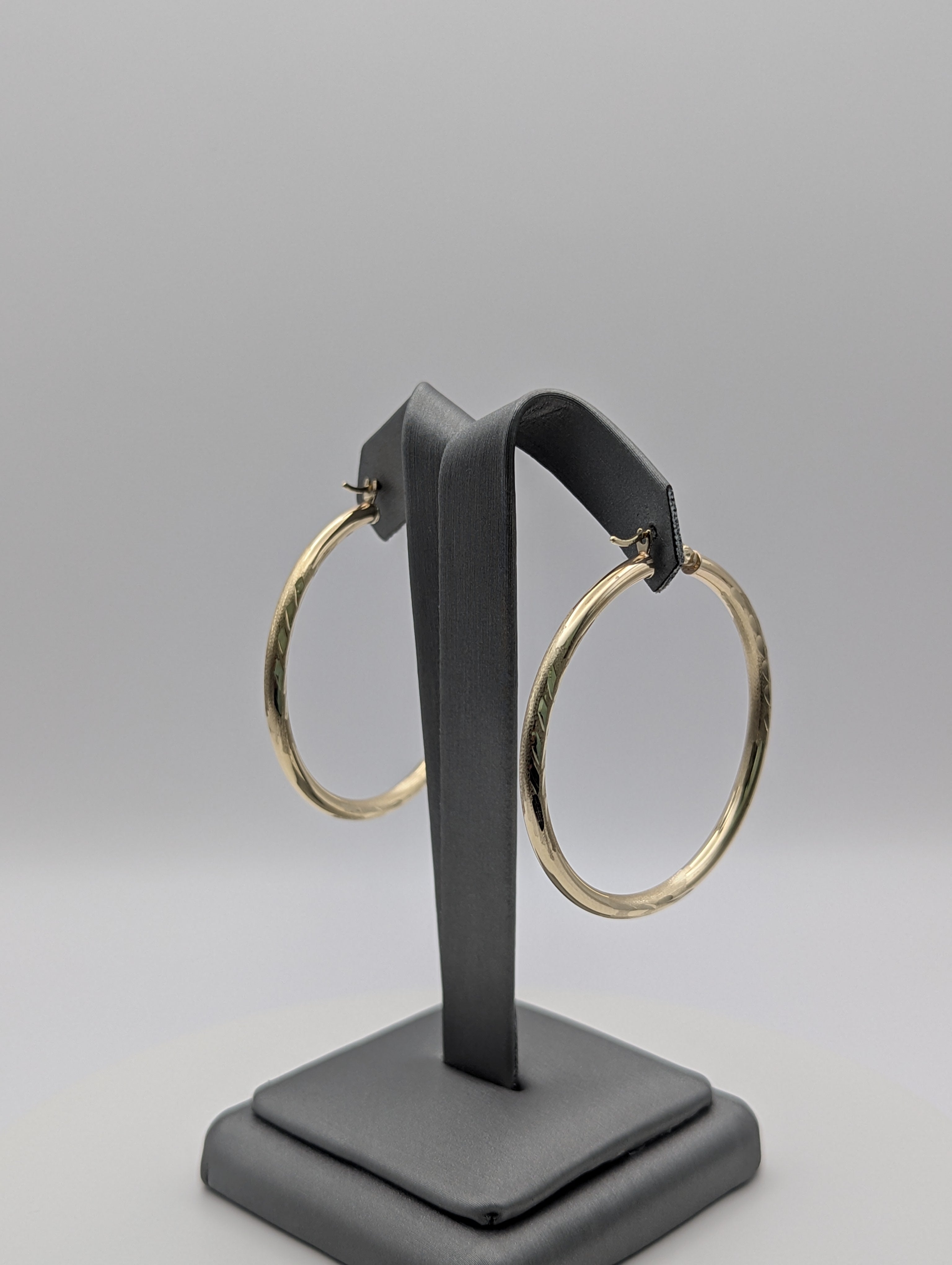 14K YG Dia Cut Satin Hoop Earrings