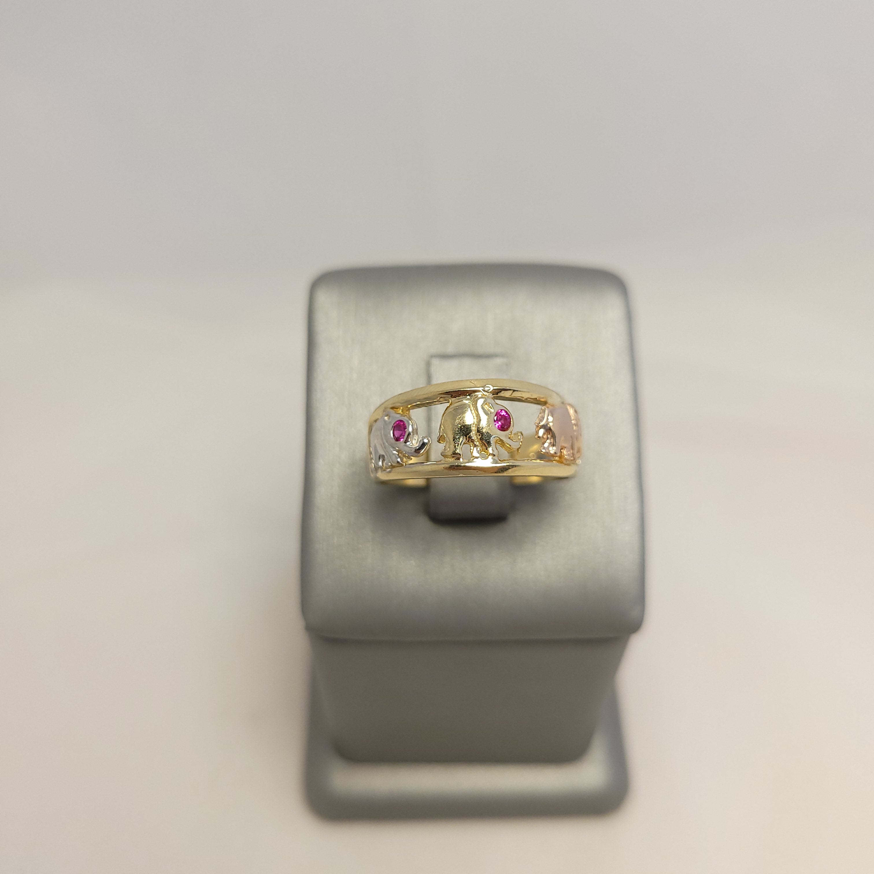 Anillo elefante tricolor de 14K