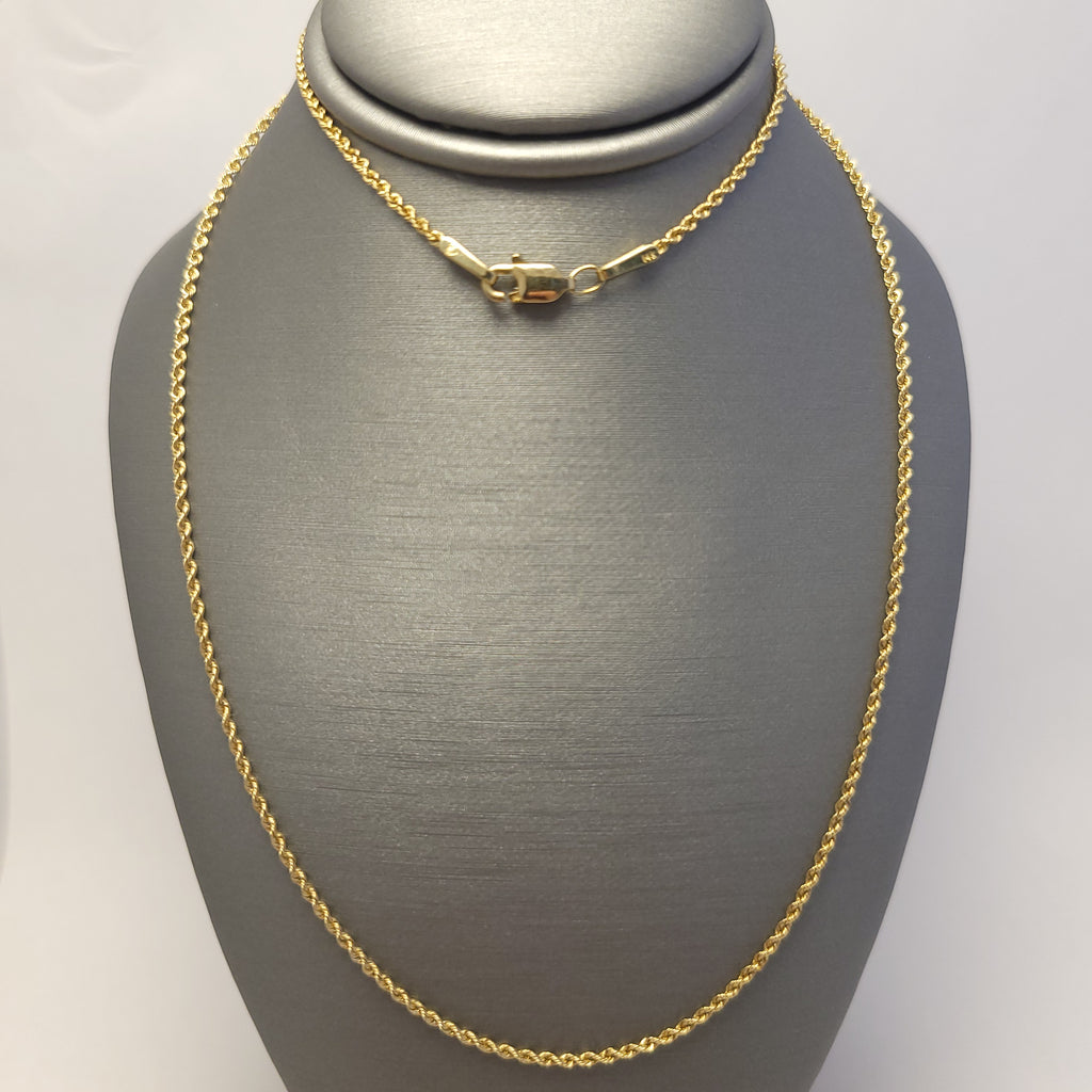 Collar de eslabones de cuerda macizo de oro amarillo de 14K