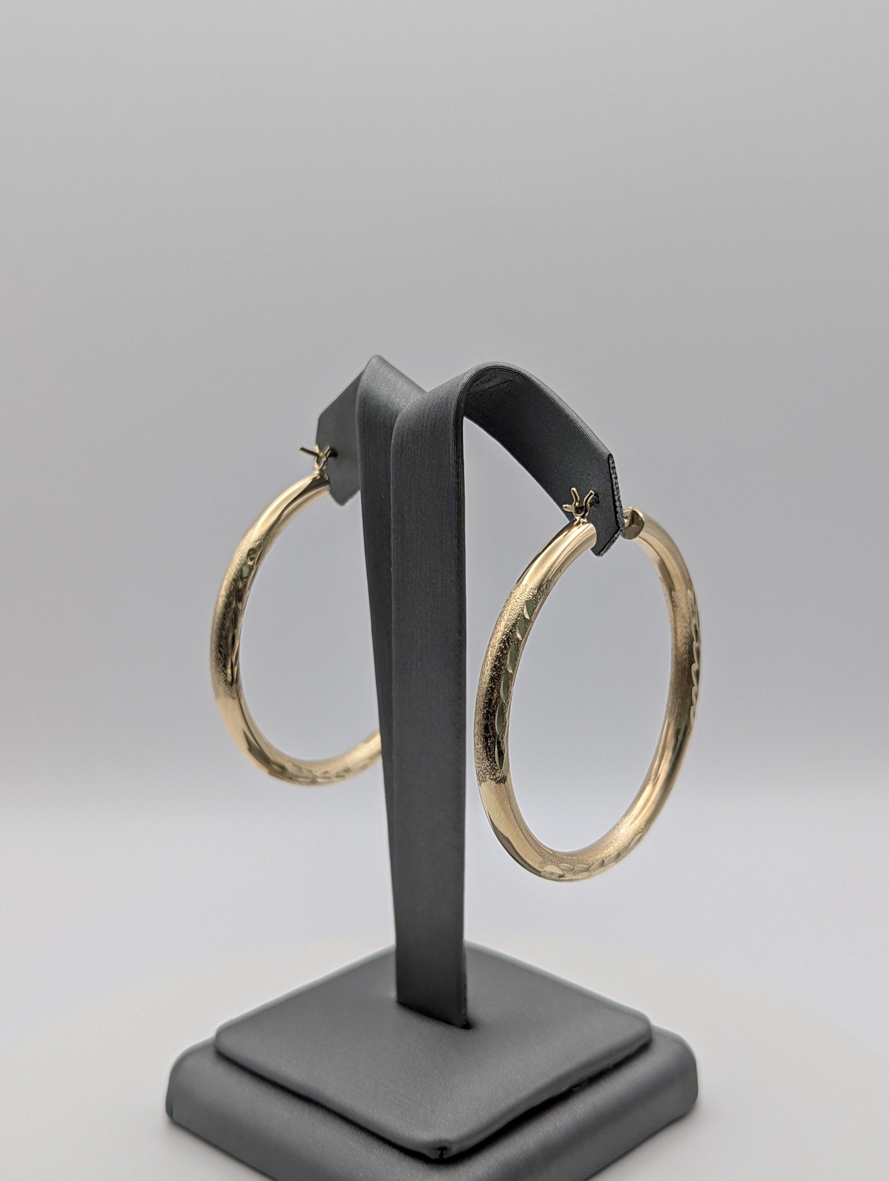 14K YG Dia Cut Satin Hoop Earrings