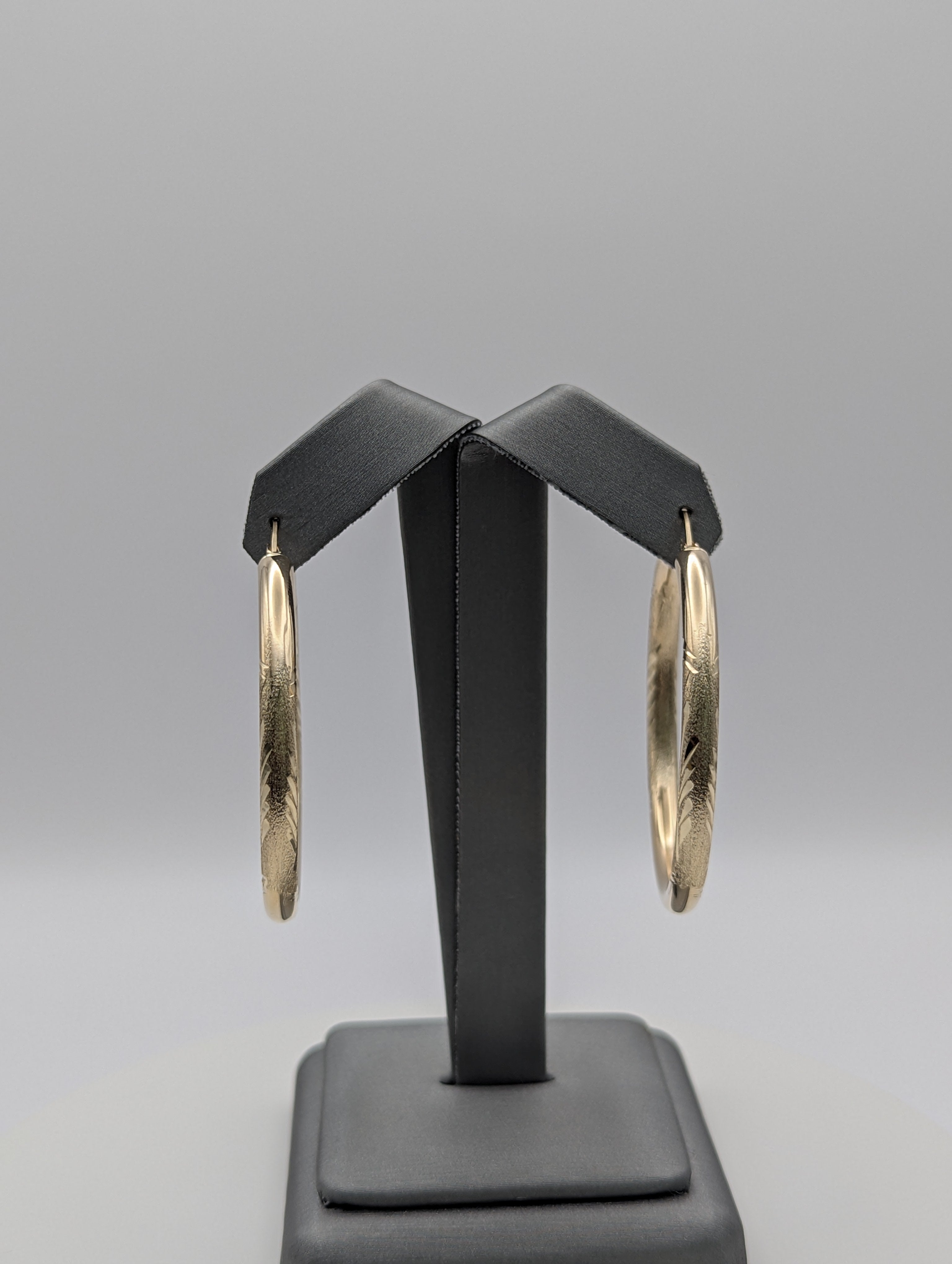 14K YG Dia Cut Satin Hoop Earrings