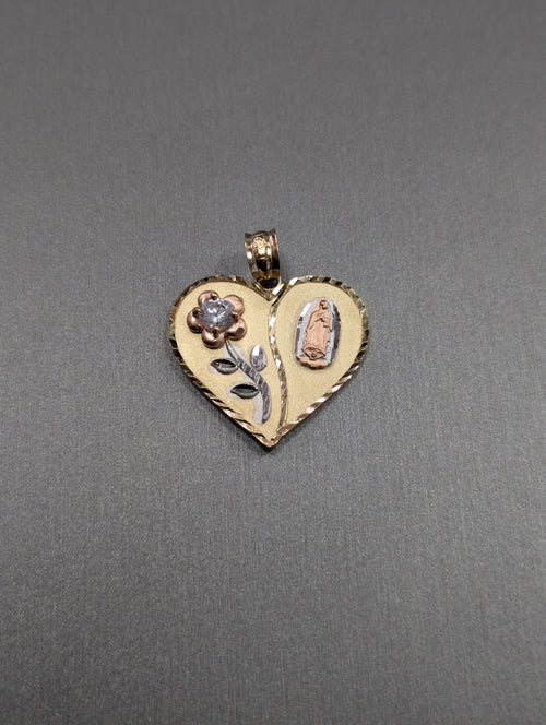 Colgante de flor Guadalupe de oro tricolor de 14 quilates con circonita cúbica