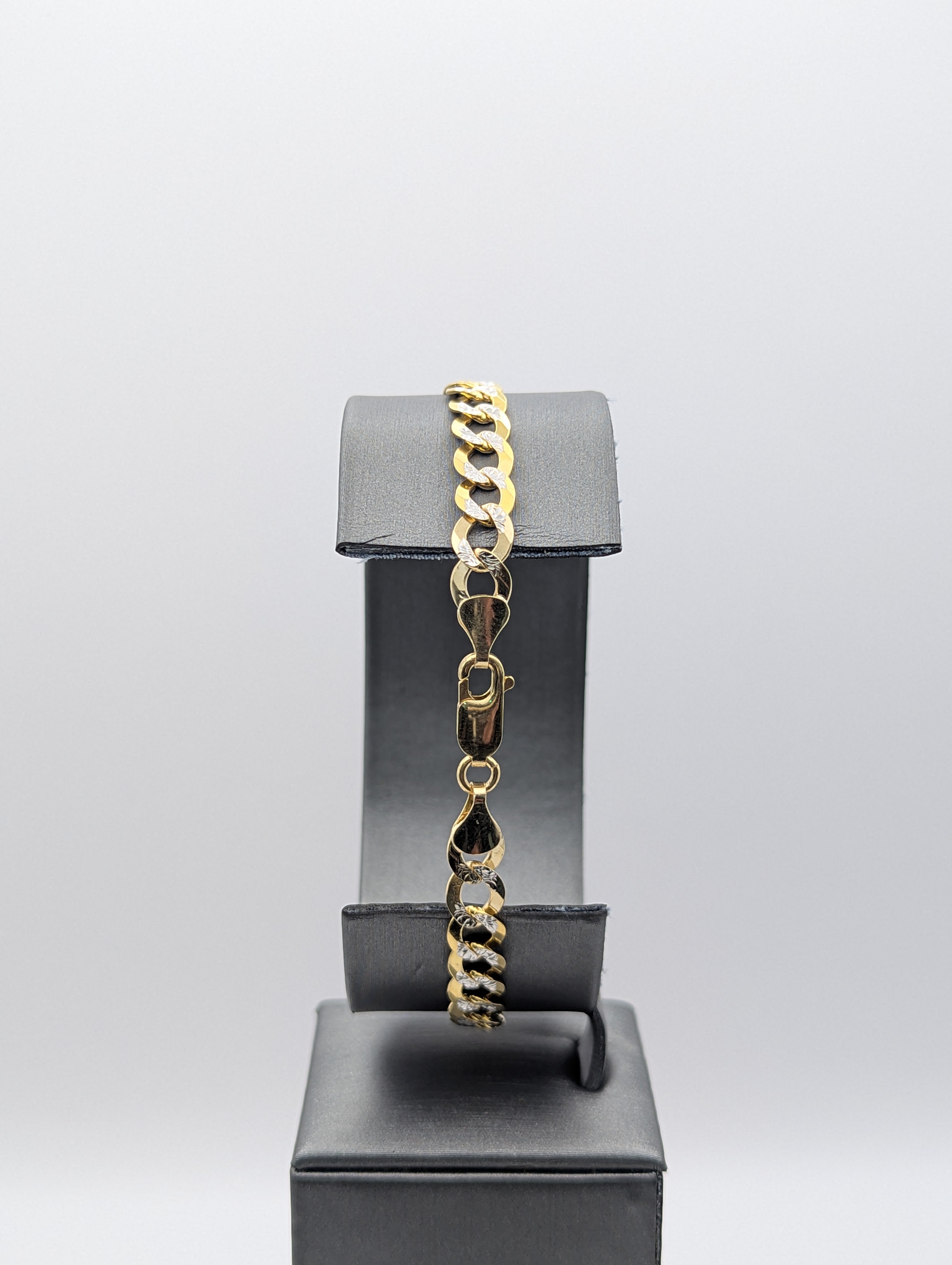Pulsera de cadena cubana cortada con diamante, de 14K