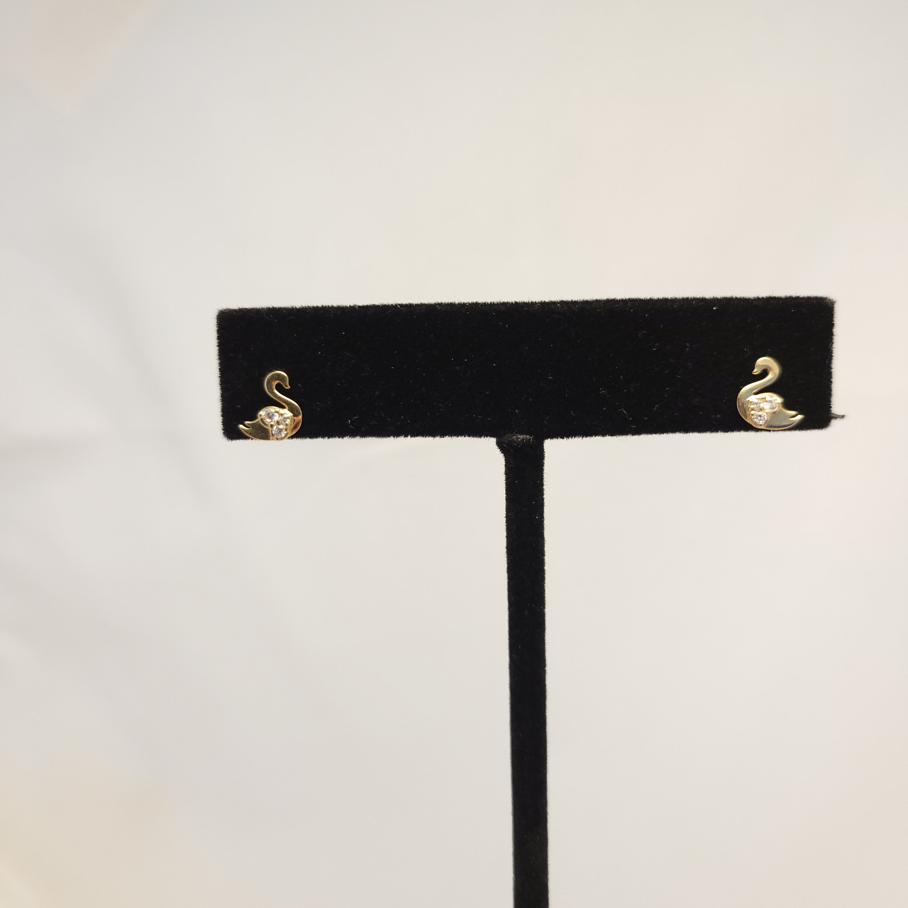 14K Yellow Gold Swan Earrings Screw-back