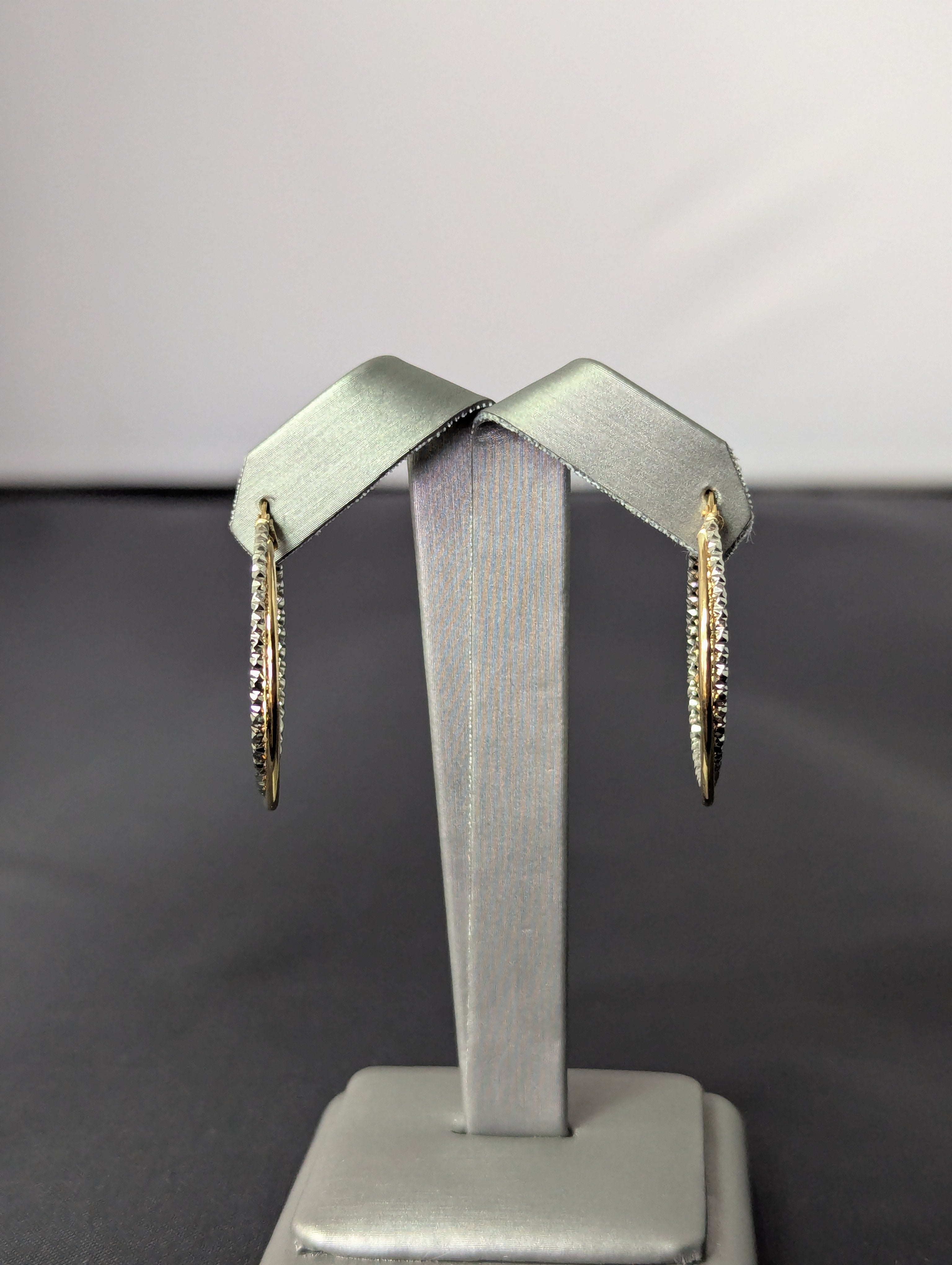 14K YG/WG Dia Cut Twisted Hoop Earrings