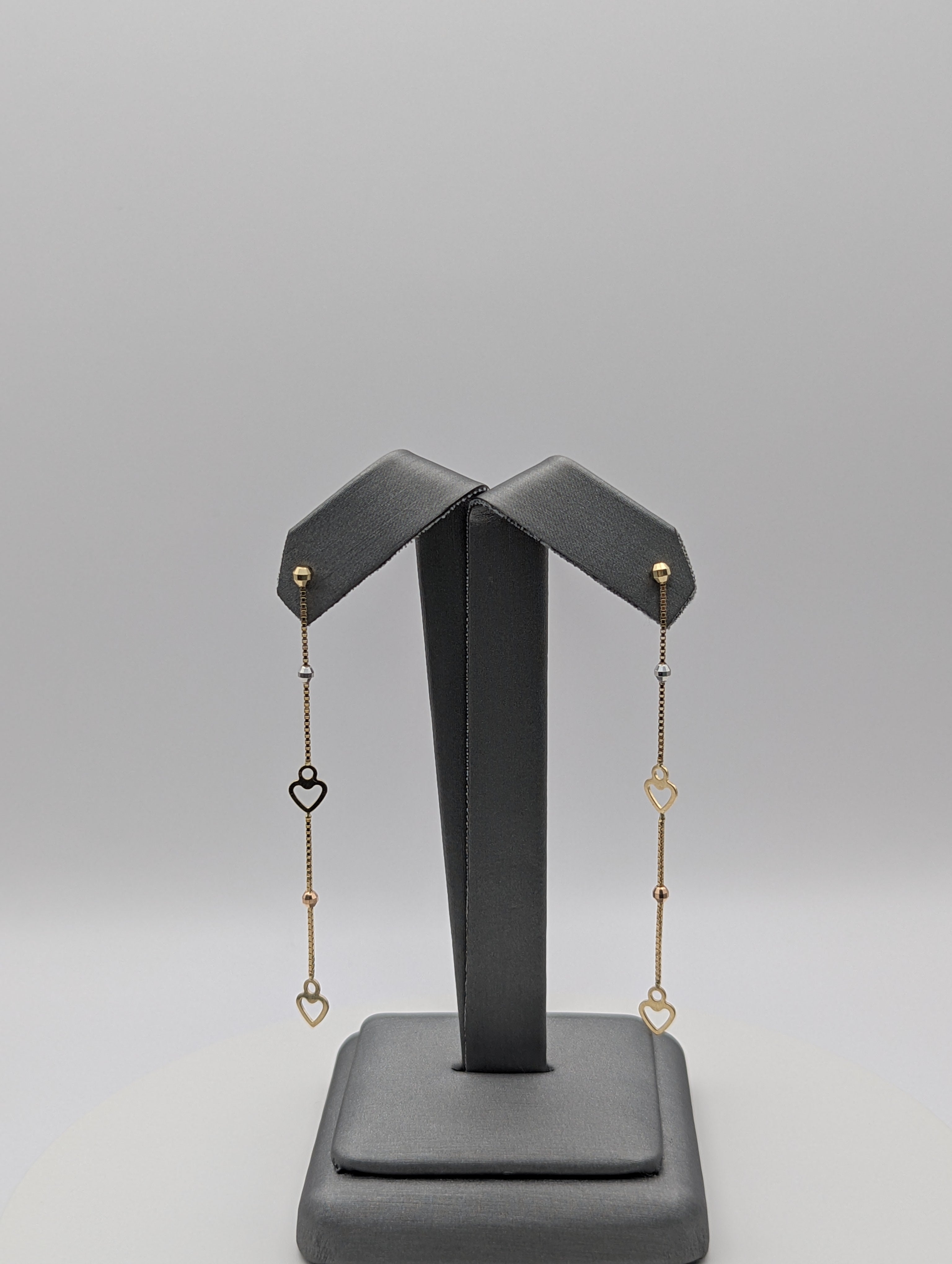 14K YG Tri Color Heart Dangly Earrings