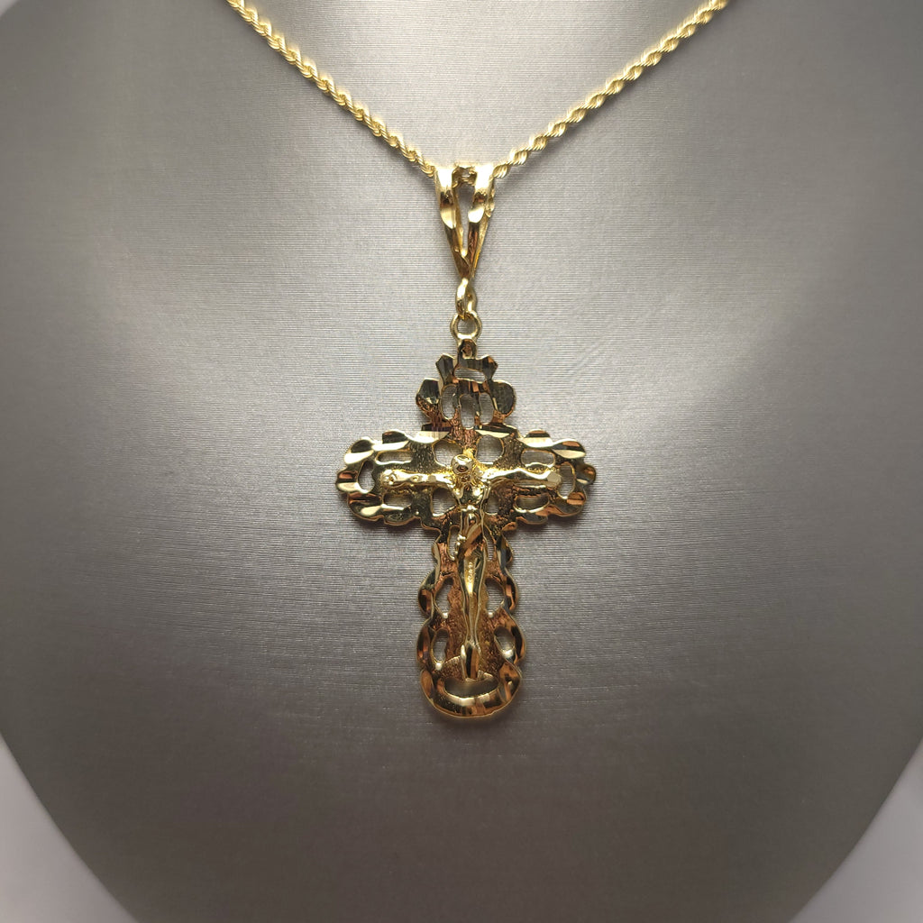 Colgante de oro de 14 quilates con forma de pepita y crucifijo
