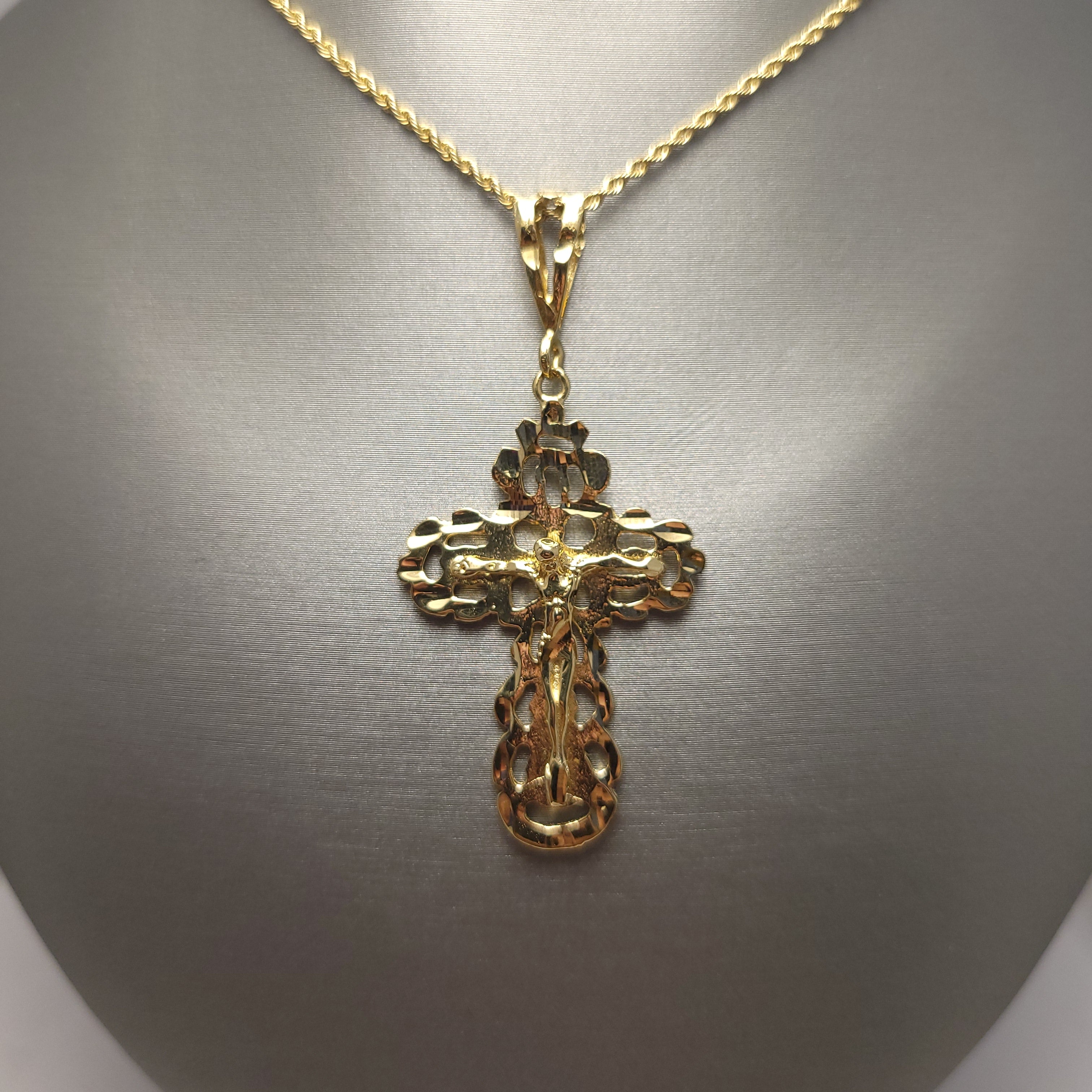 Colgante de oro de 14 quilates con forma de pepita y crucifijo