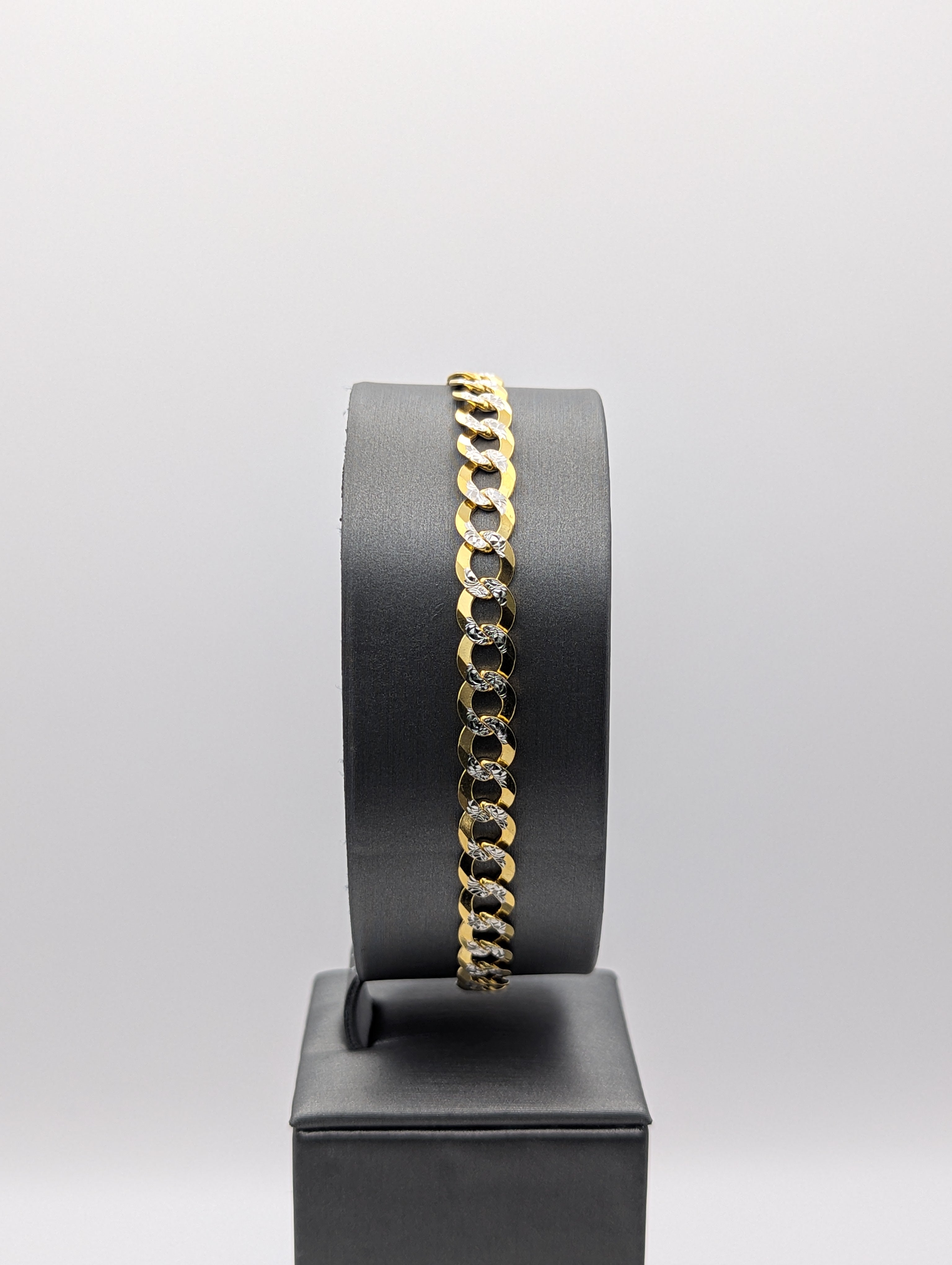 Pulsera de cadena cubana cortada con diamante, de 14K