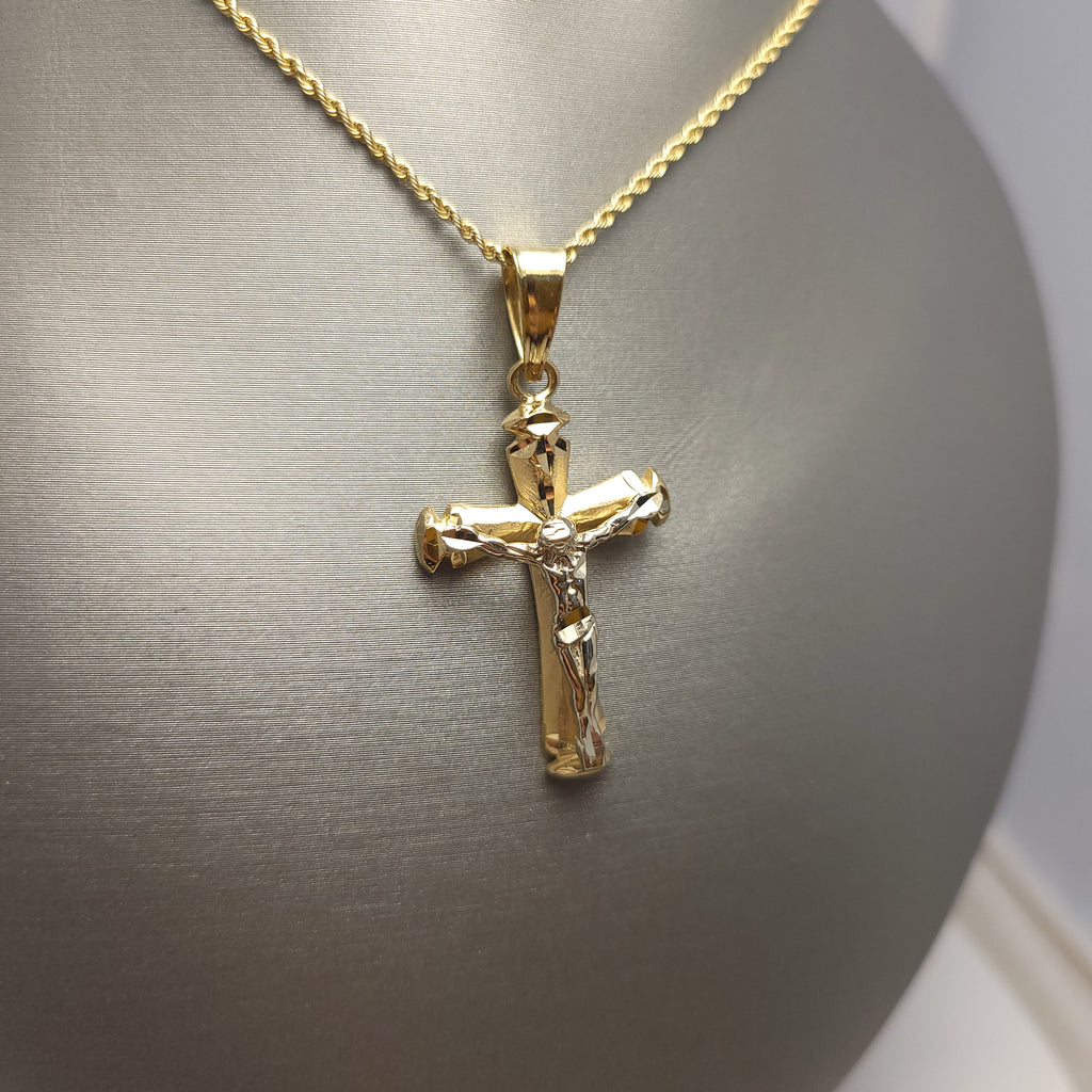 Colgante con crucifijo bicolor de oro de 14 quilates