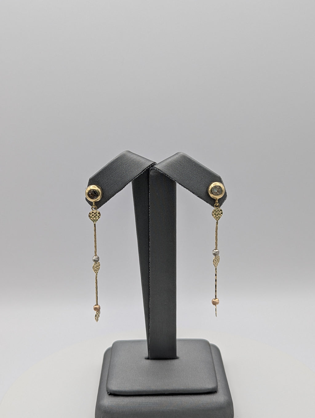 Pendientes Colgantes Corazón Tricolor con Corte Diamantado de 14K