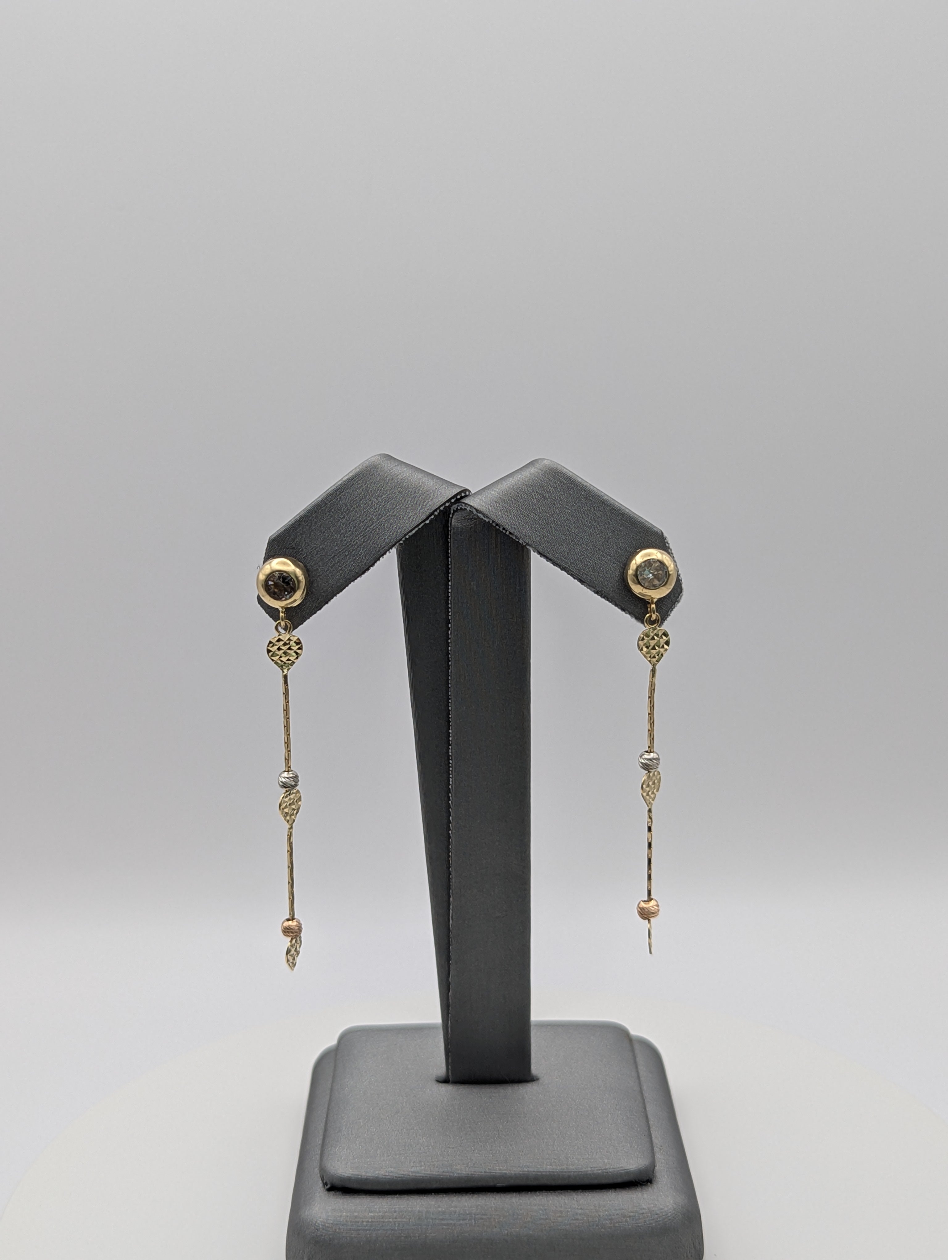 Pendientes Colgantes Corazón Tricolor con Corte Diamantado de 14K