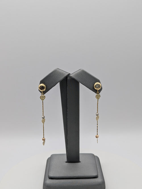 Pendientes Colgantes Corazón Tricolor con Corte Diamantado de 14K