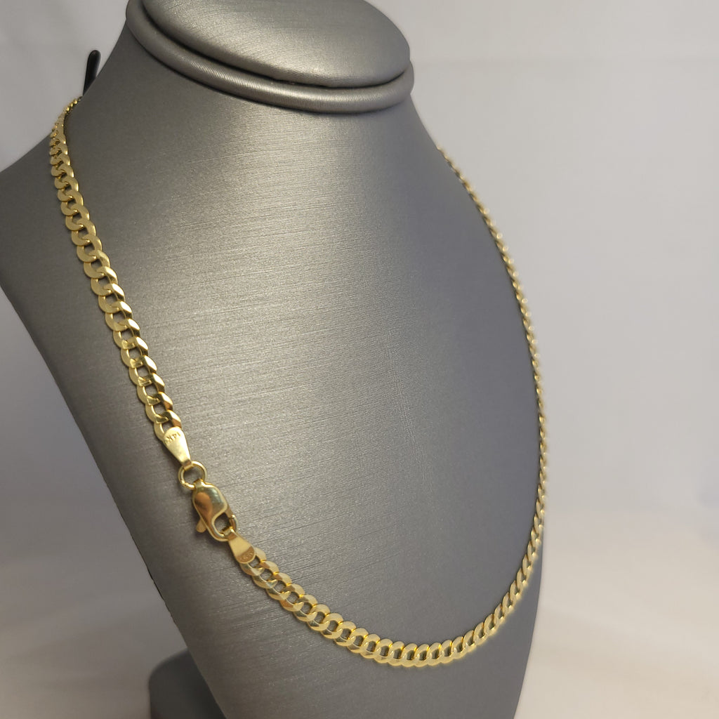 Cadena barbada sólida de oro amarillo de 14K