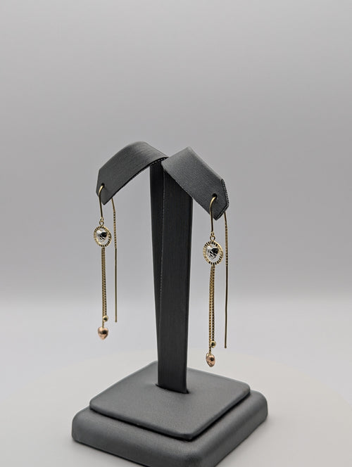 Pendientes colgantes de corazón tricolor de 14K