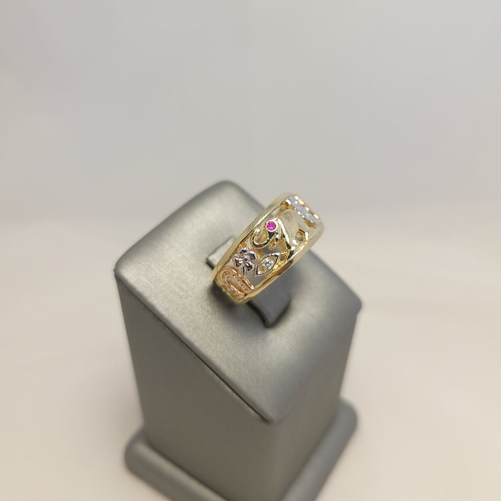 Anillo de elefante de la suerte tricolor de oro de 14 quilates