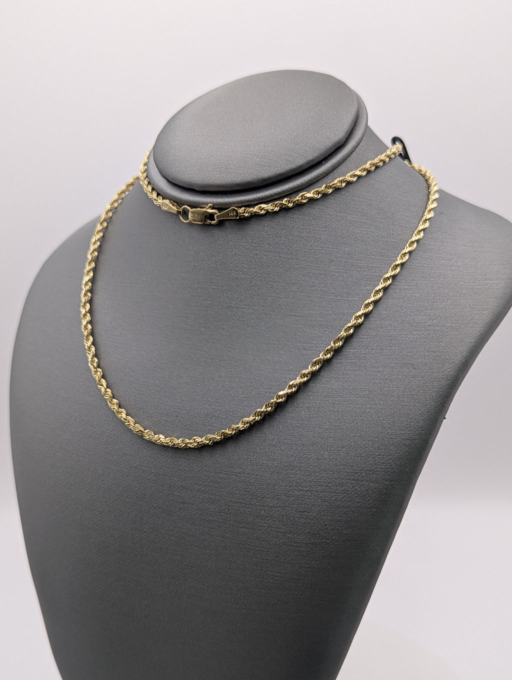 Cadena de soga sólida de oro amarillo de 14K